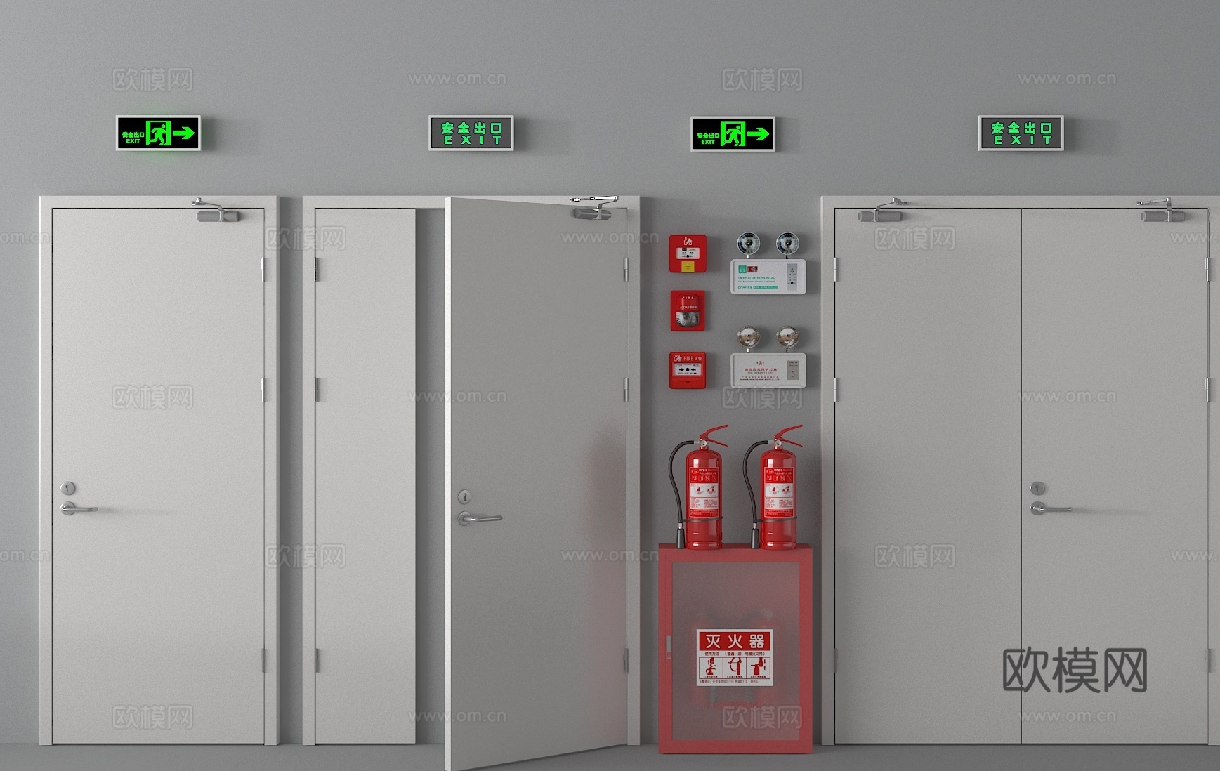 安全门 消防门 消防栓 灭火器 应急照明灯3d模型