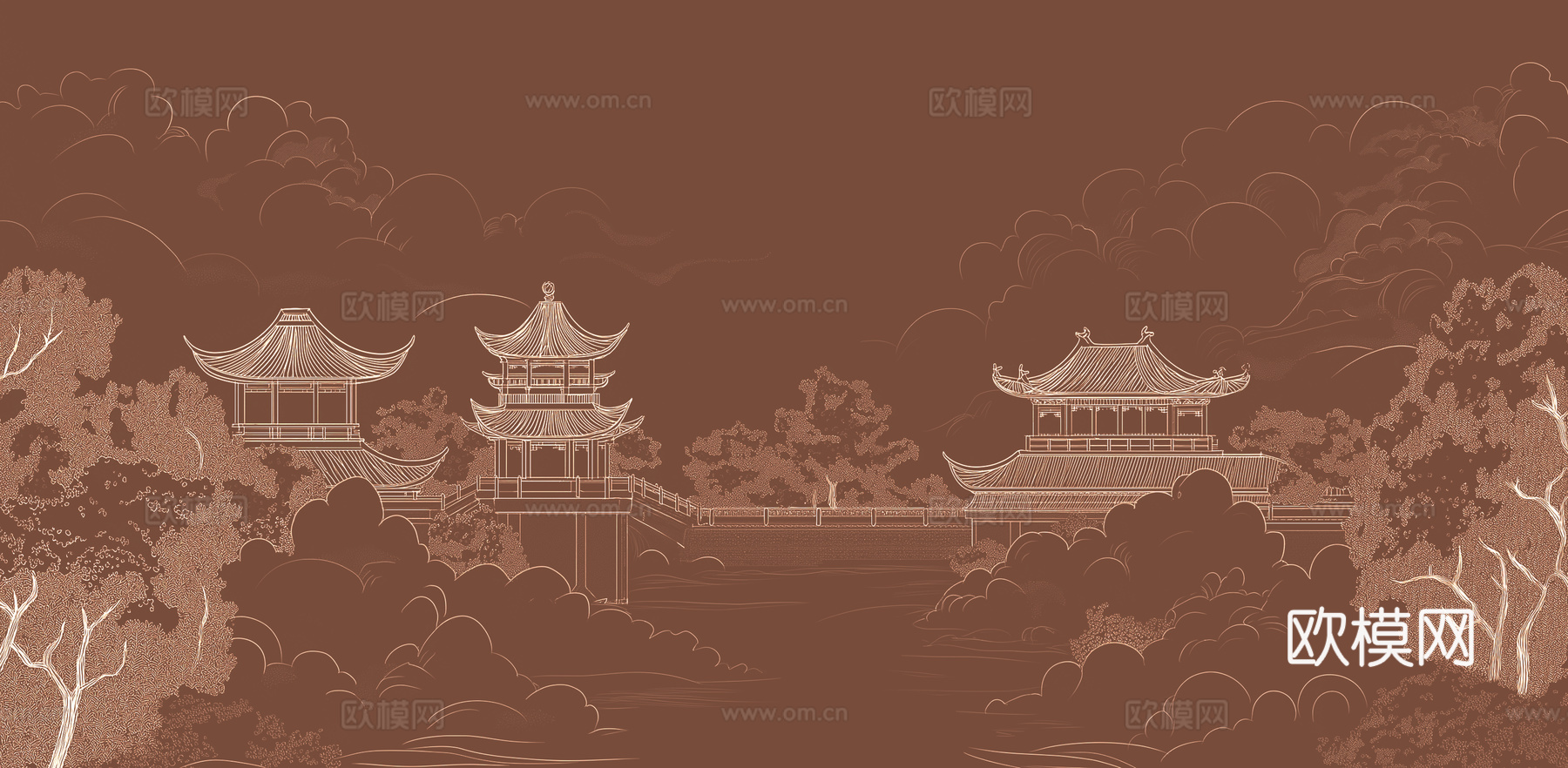 新中式山水壁画下载