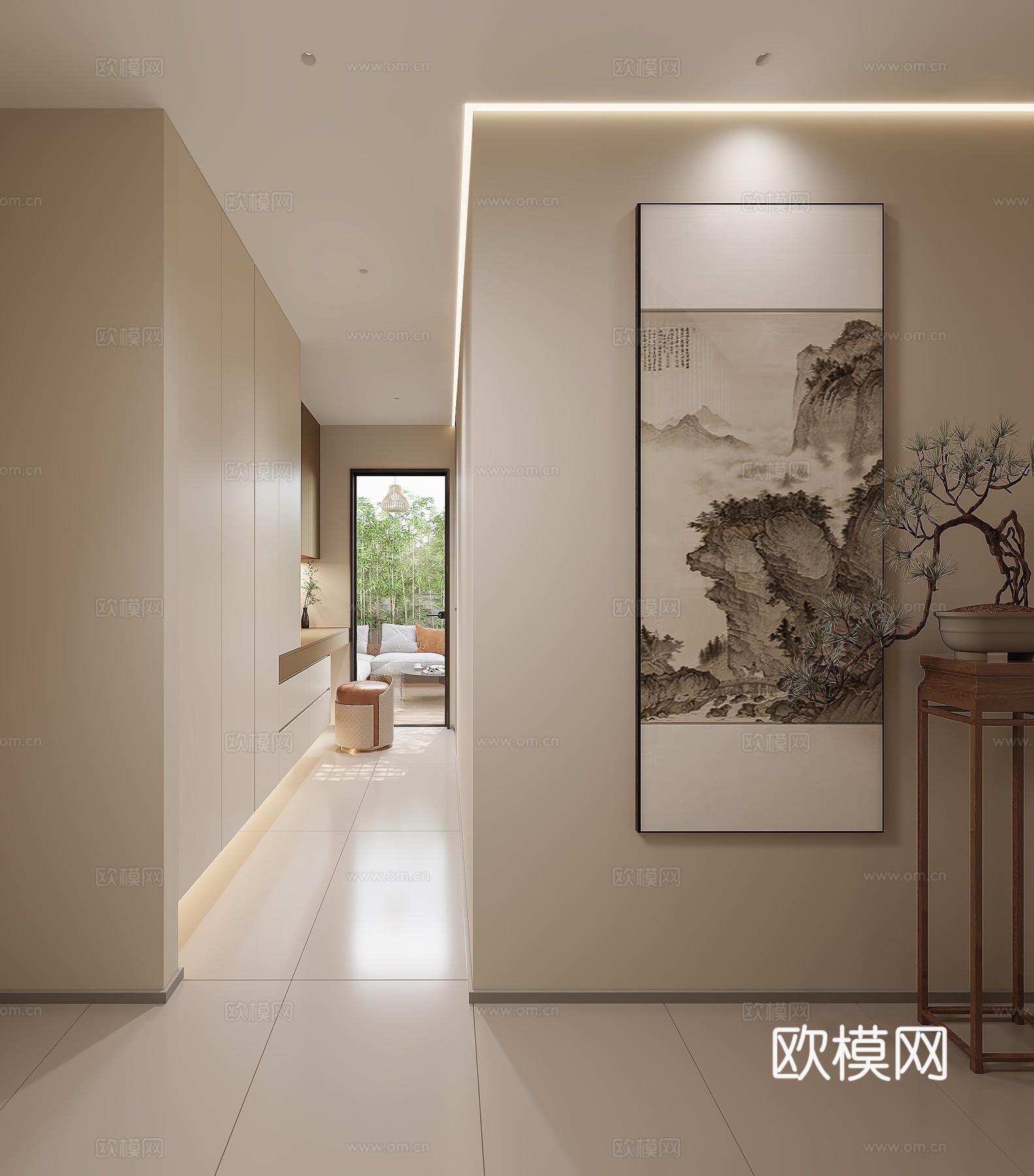 新中式玄关过道 走廊3d模型下载