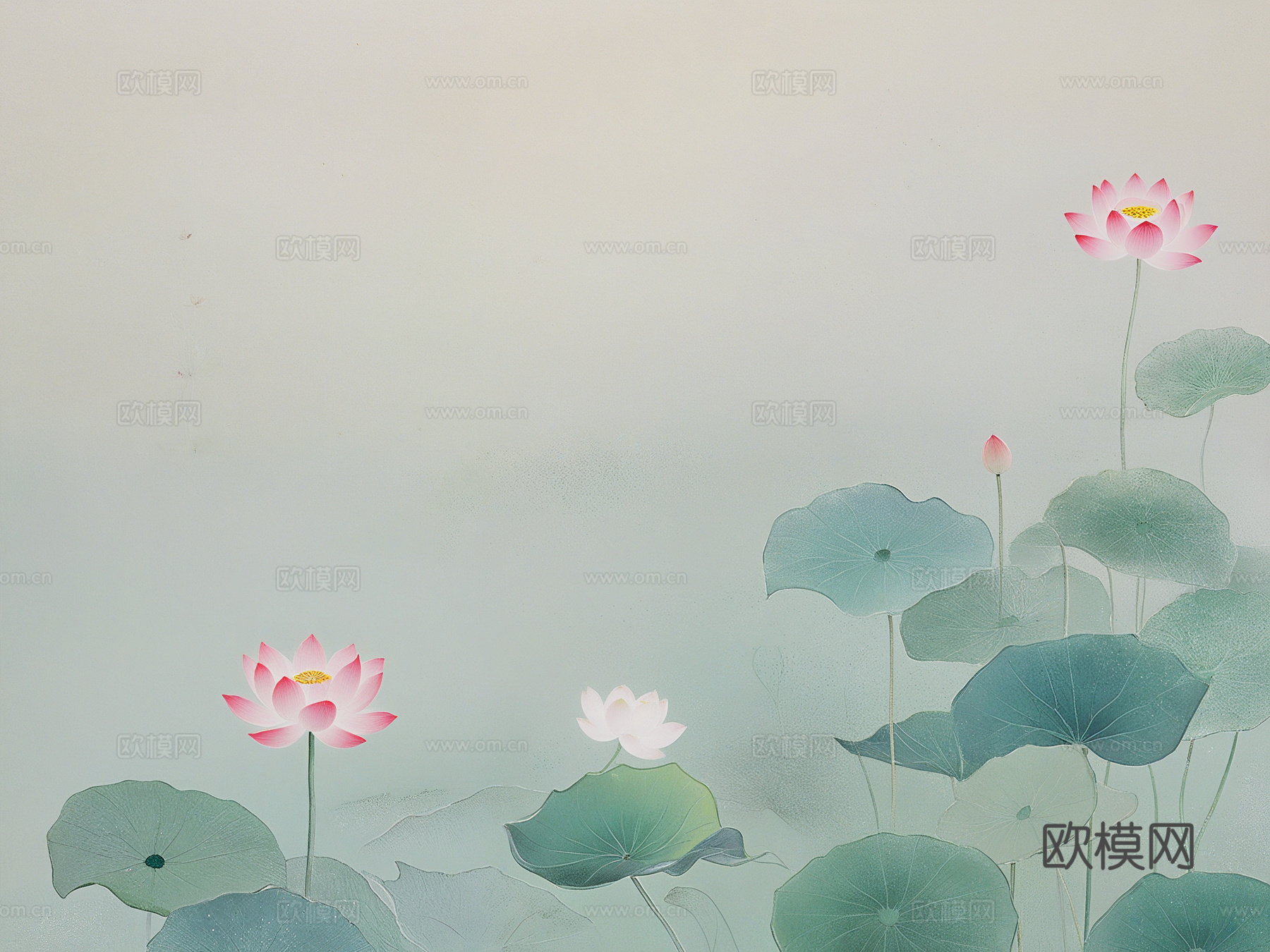 新中式荷花壁画下载