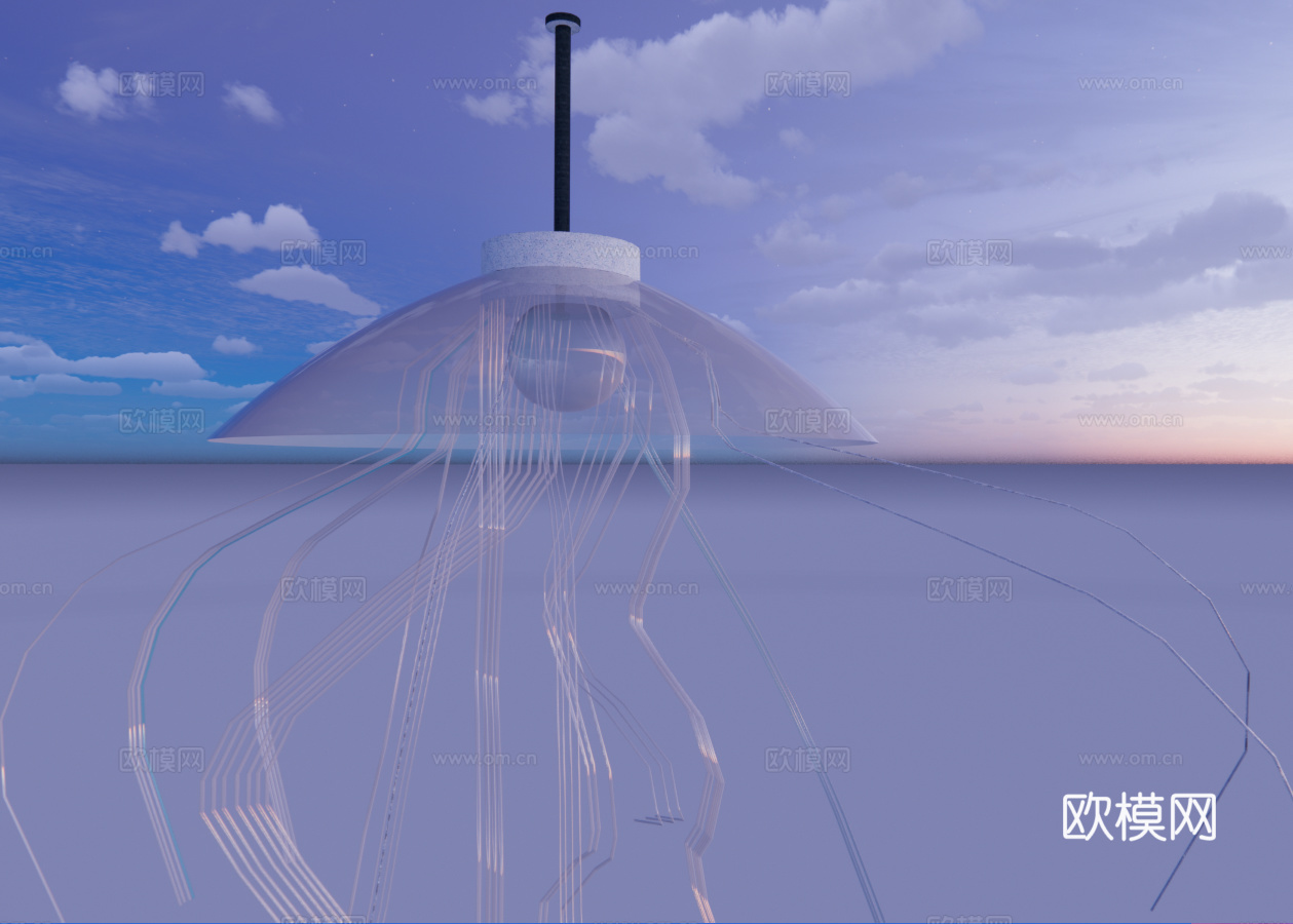 海洋风格吊灯 水母灯免费su模型下载（渲染图3）