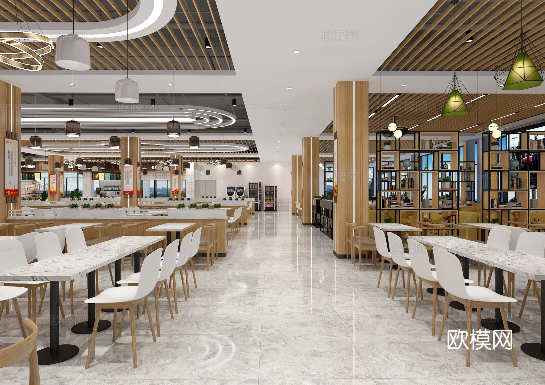 现代学校食堂 大学食堂 员工食堂 明档3d模型下载（渲染图2）