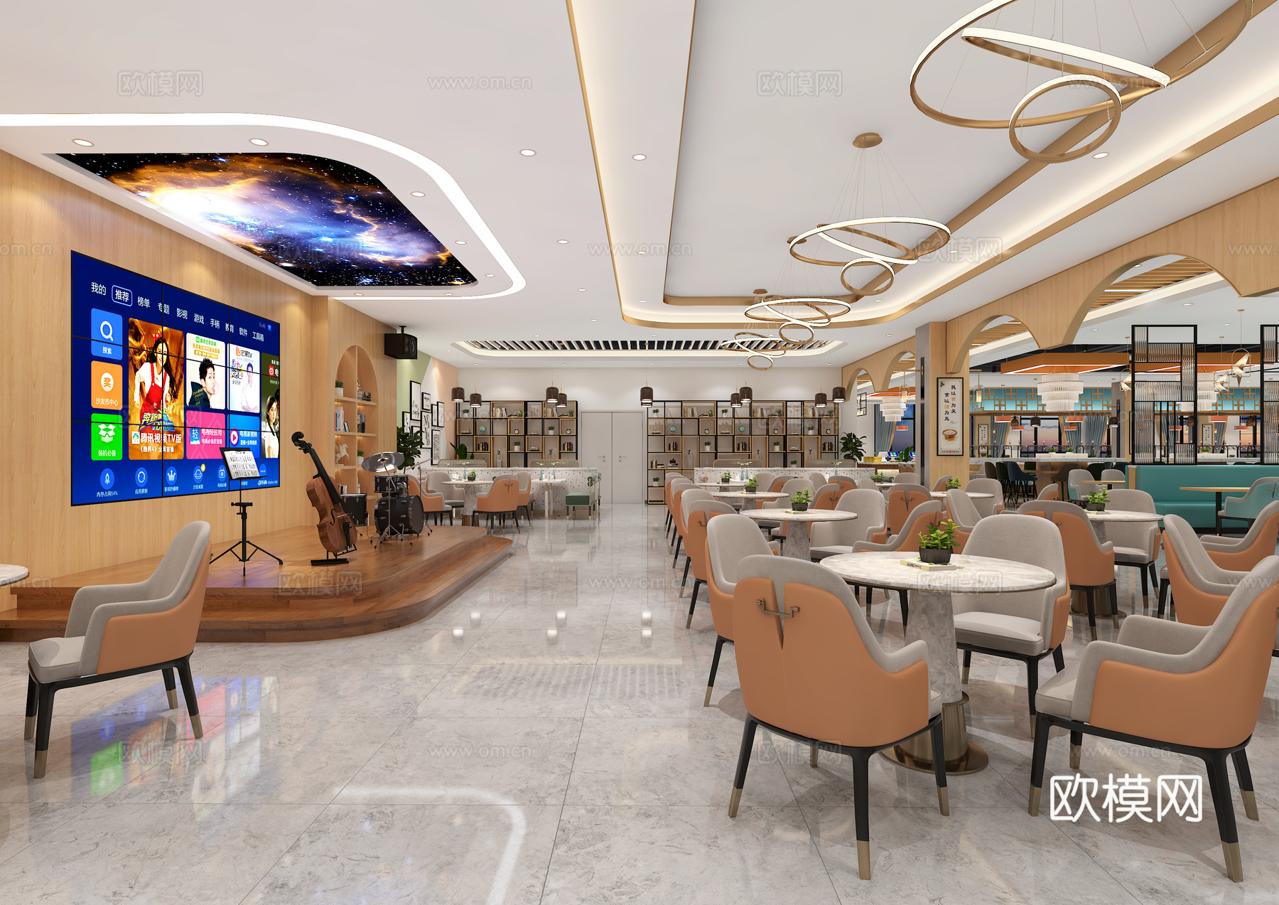 现代学校食堂 大学食堂 员工食堂 明档3d模型下载（渲染图3）