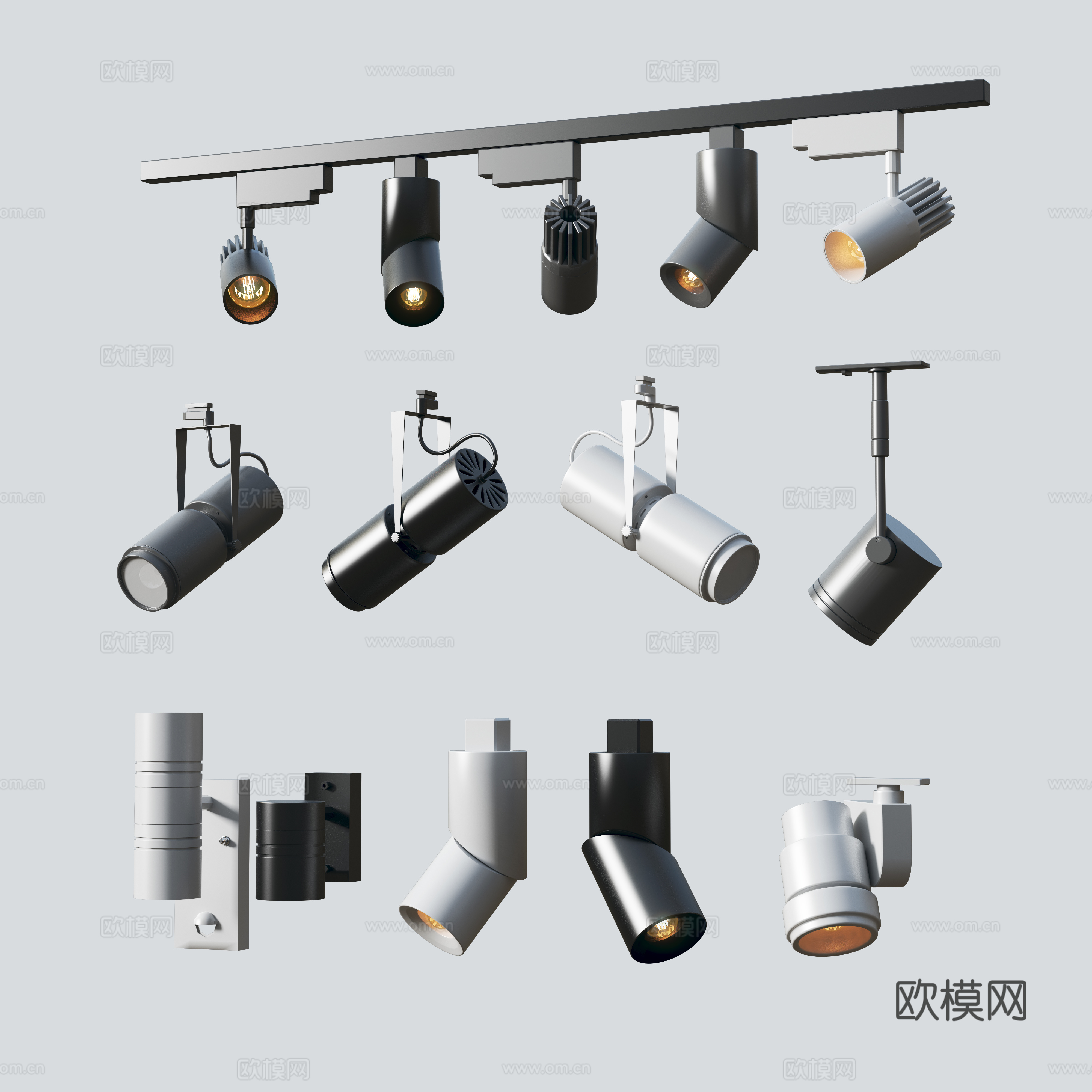 现代筒灯 射灯 轨道射灯3d模型