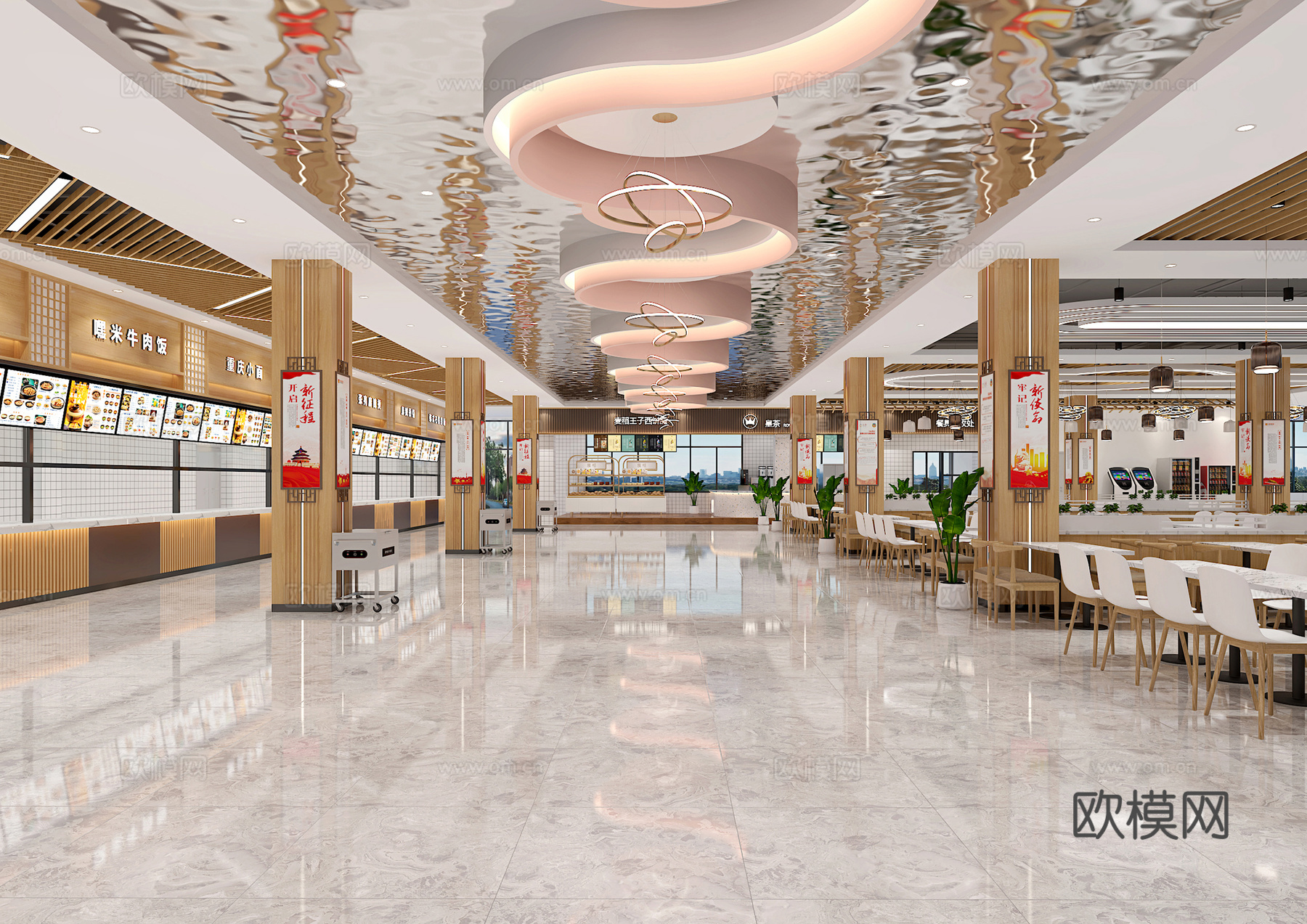 现代学校食堂 大学食堂 员工食堂 明档3d模型下载（渲染图1）