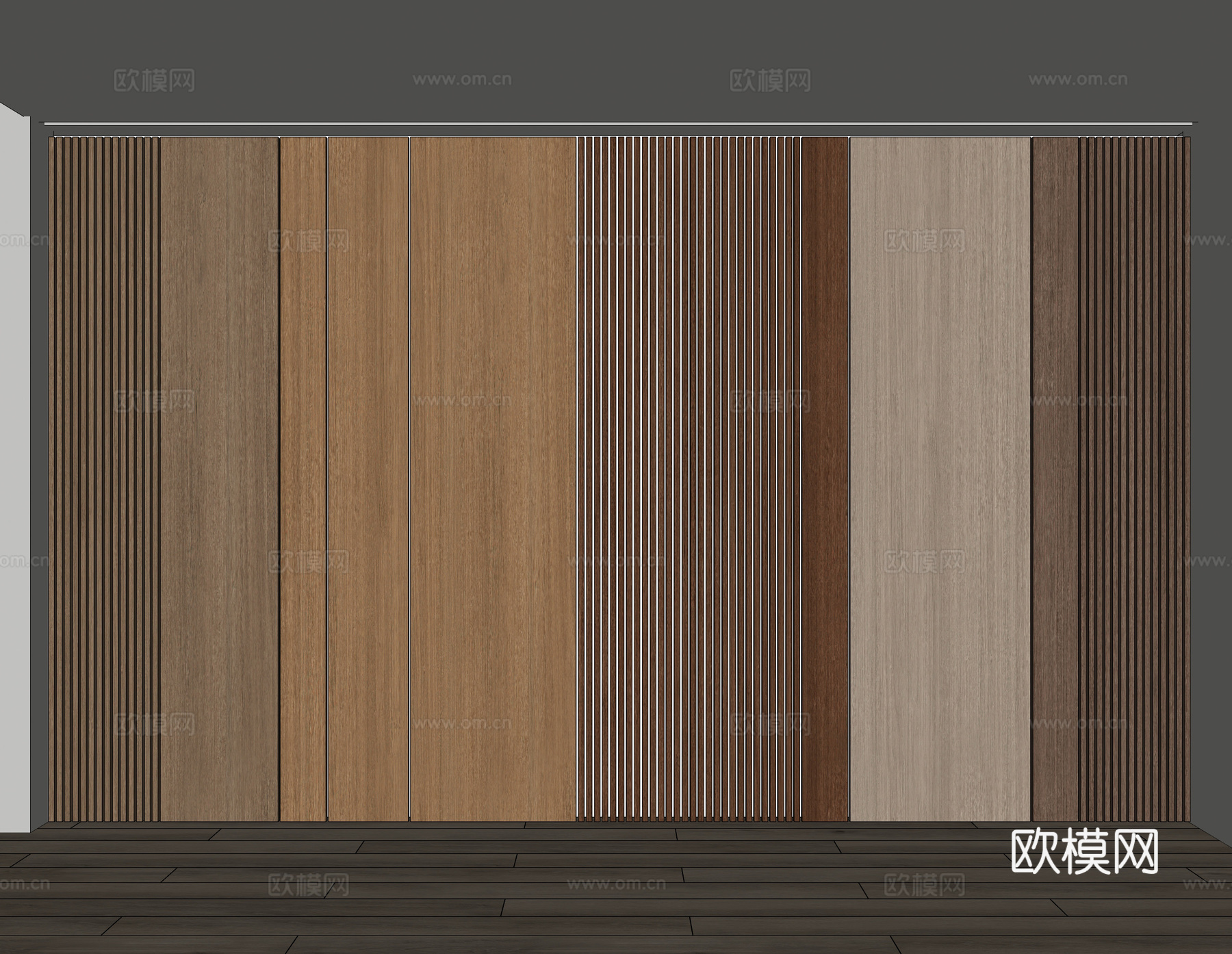 现代木饰面 护墙板 墙饰板 造型背景墙su模型