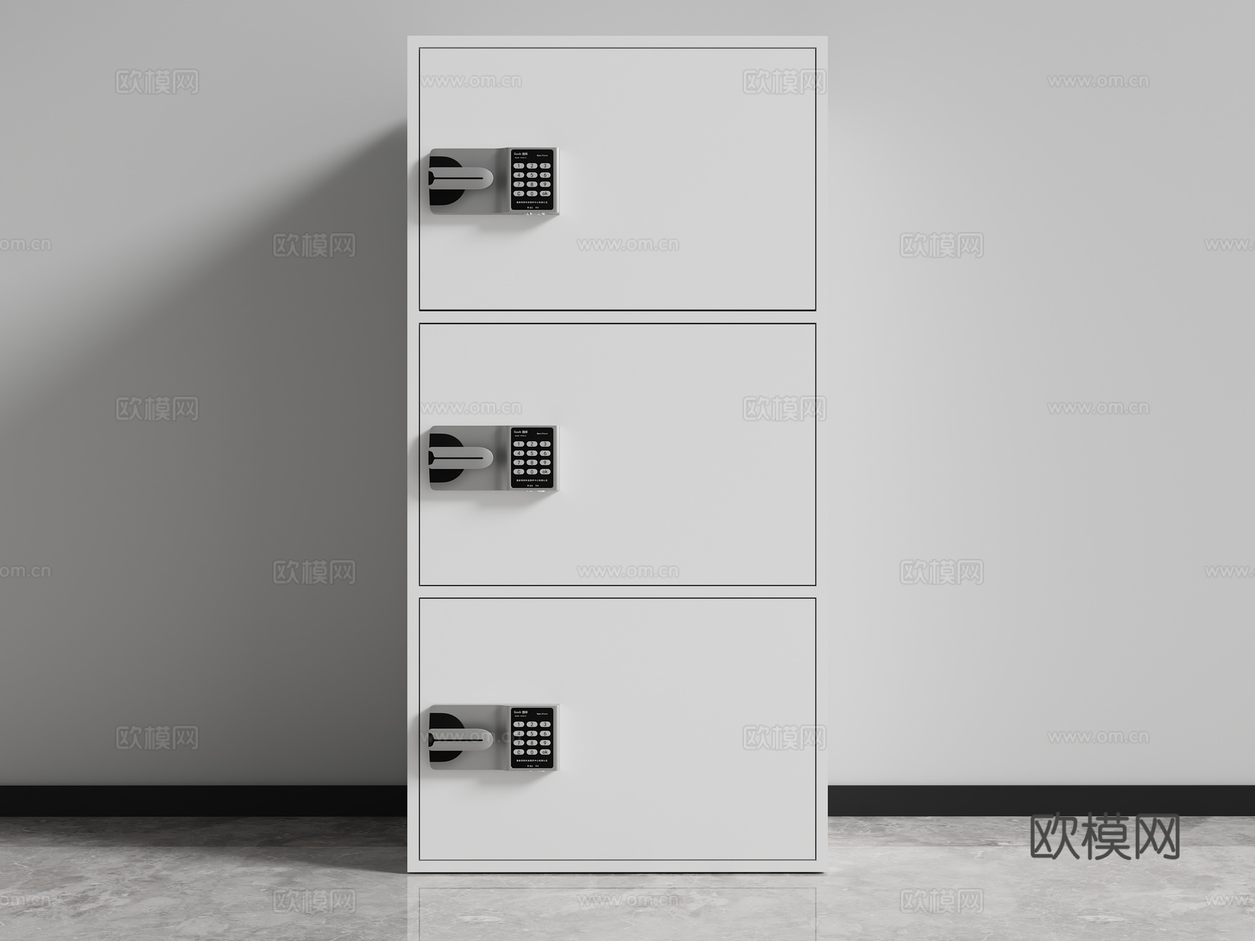 储物柜 三门柜 密码锁 文件柜 保密柜3d模型下载（渲染图1）