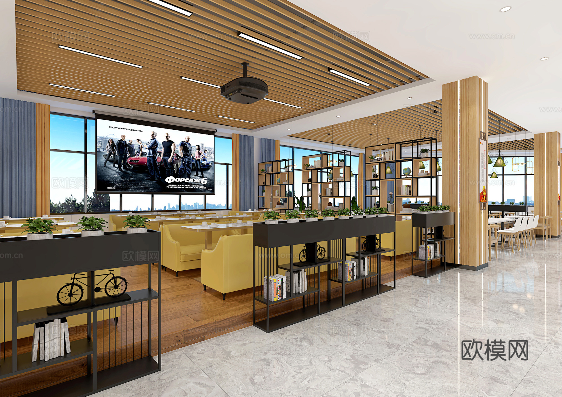 现代学校食堂 大学食堂 员工食堂 明档3d模型下载（渲染图3）