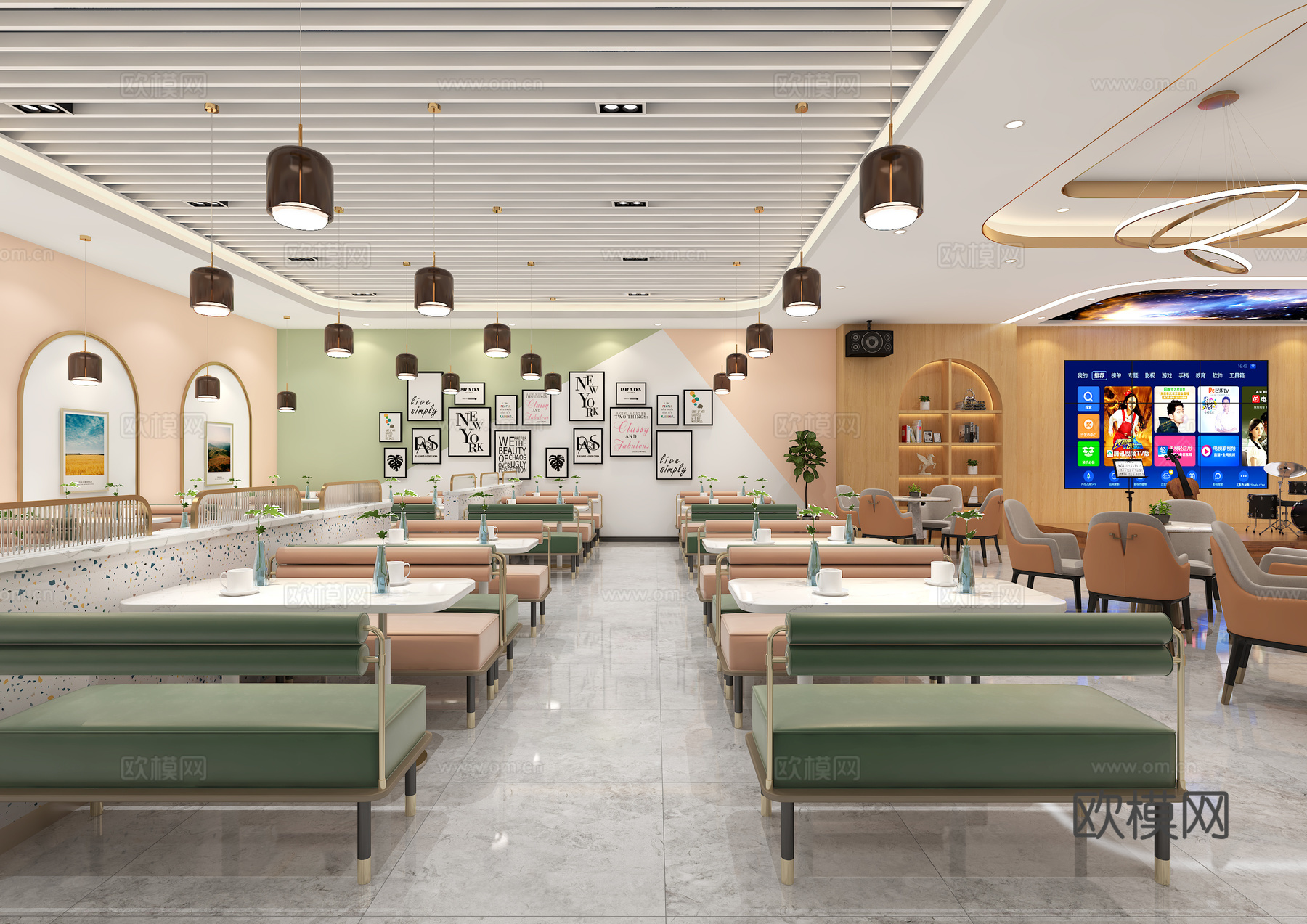 现代学校食堂 大学食堂 员工食堂 明档3d模型下载（渲染图2）