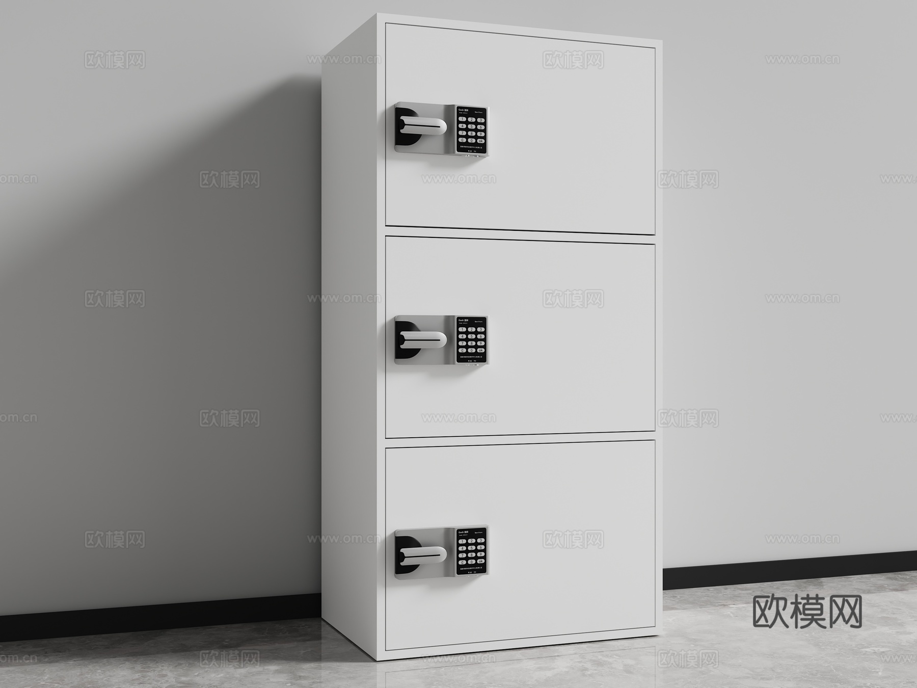 储物柜 三门柜 密码锁 文件柜 保密柜3d模型下载（渲染图2）