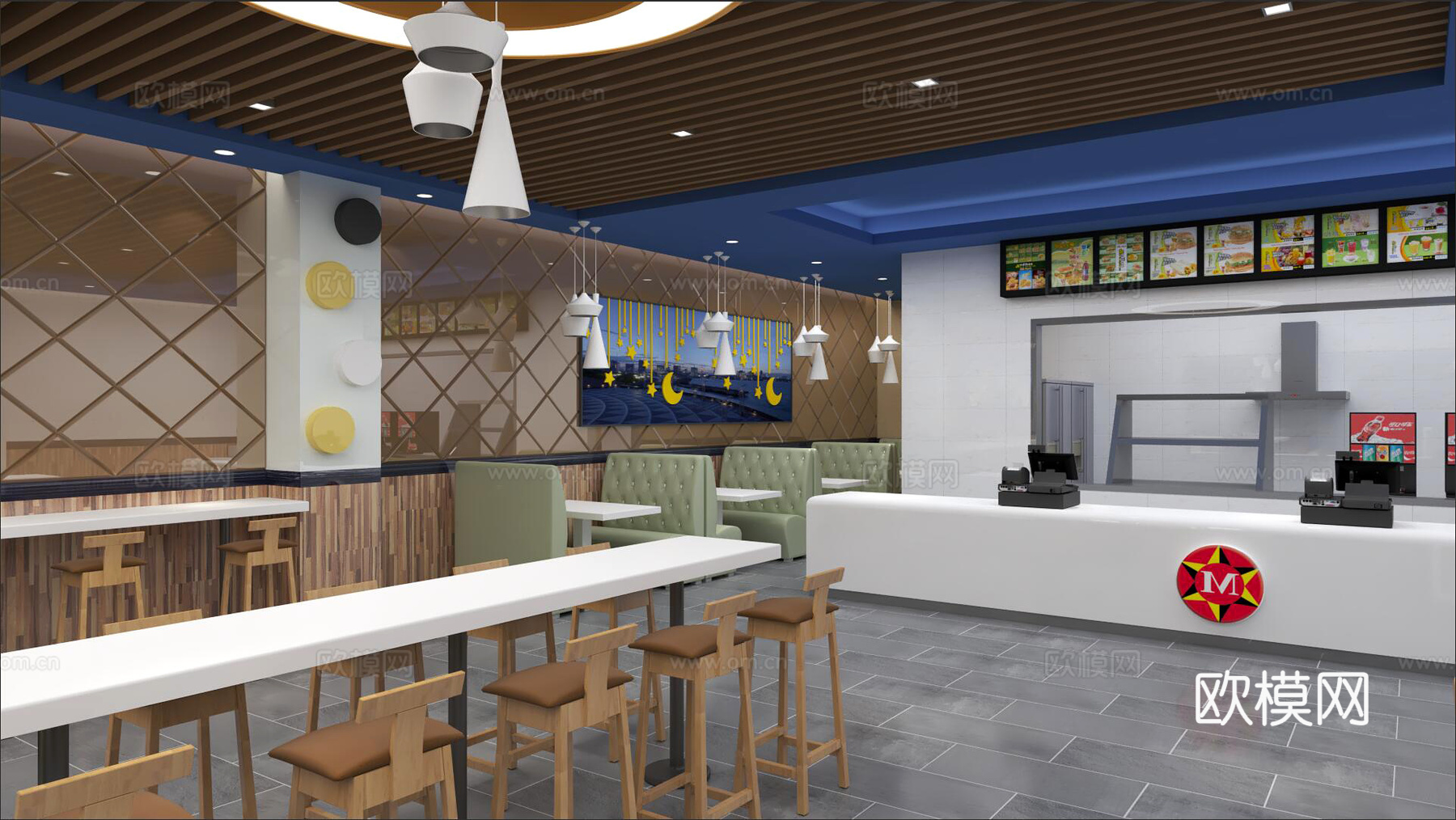 现代快餐店3d模型下载（渲染图2）