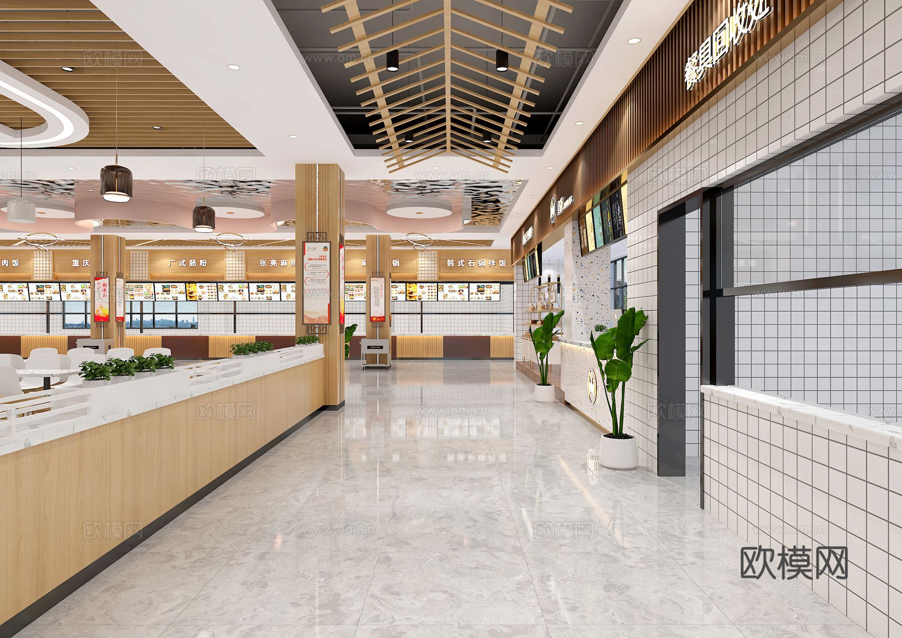 现代学校食堂 大学食堂 员工食堂 明档3d模型下载（渲染图4）