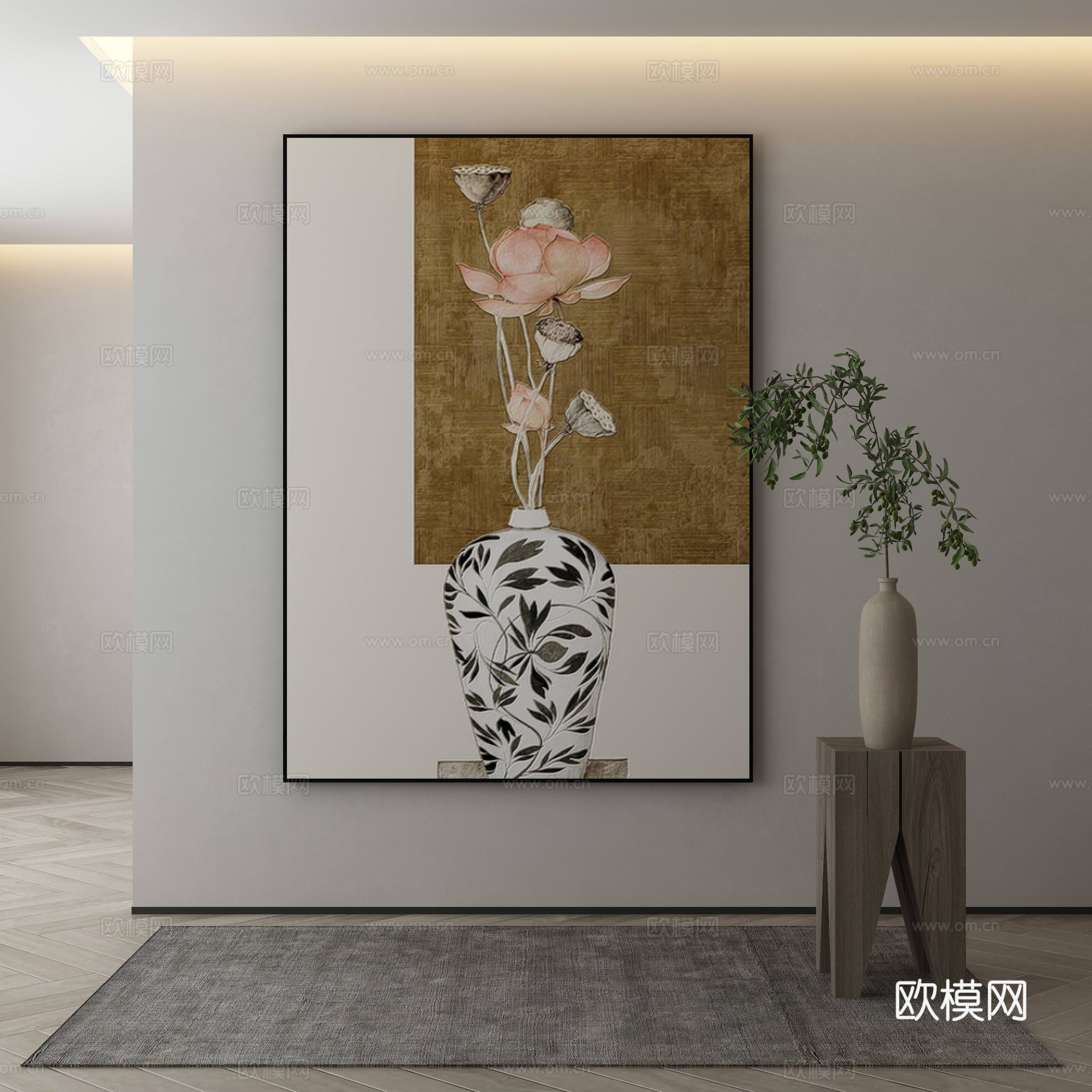 新中式装饰画 花瓶油画3d模型