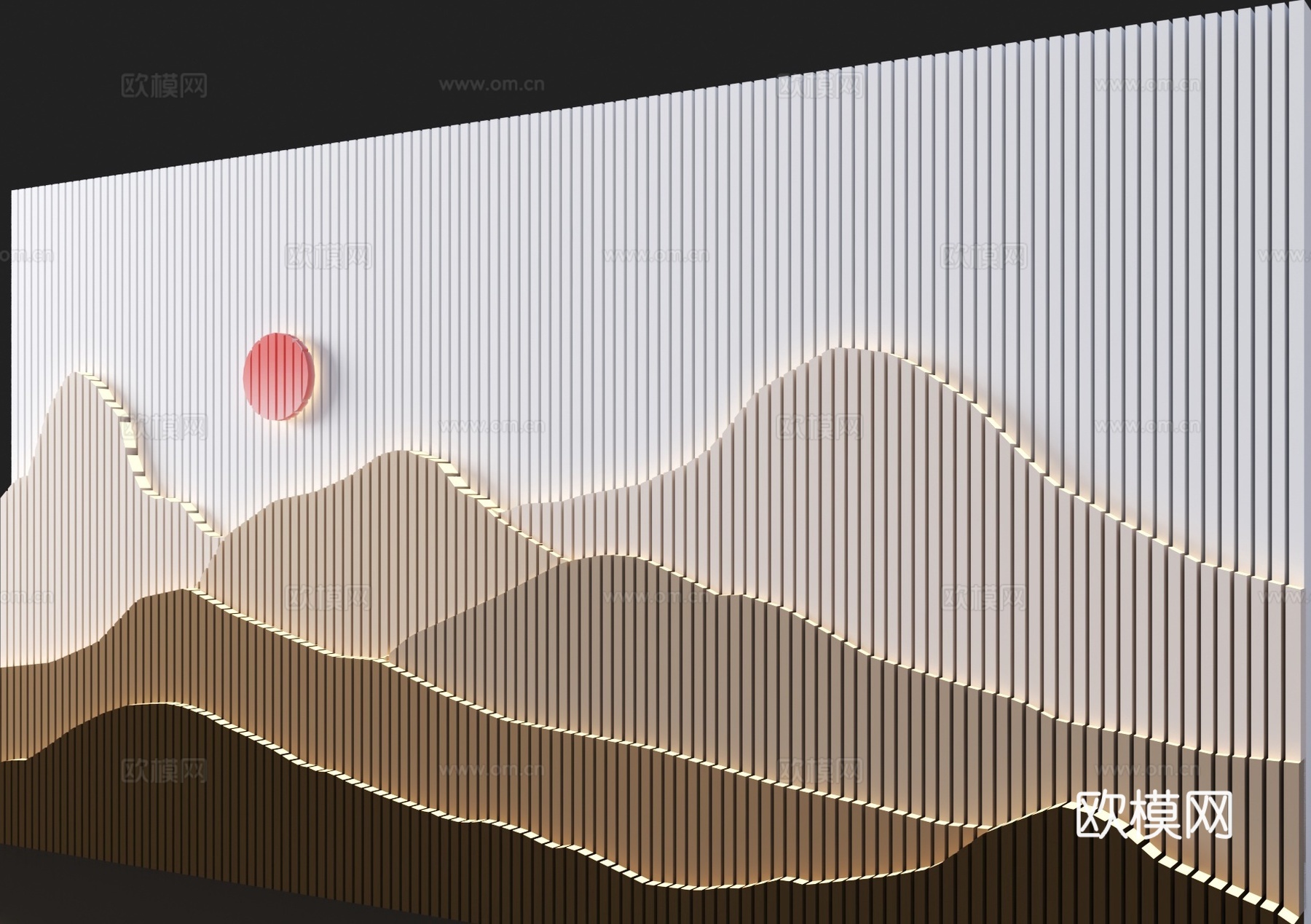 新中式山水景墙 山水格栅景墙3d模型