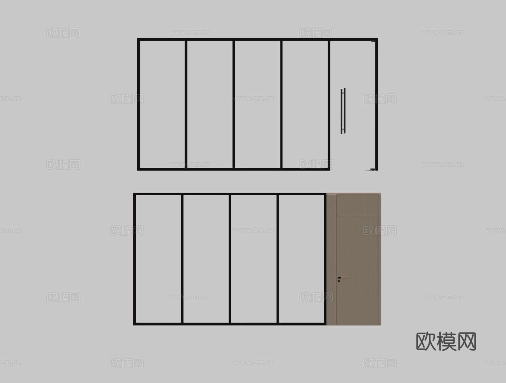 现代玻璃隔断 玻璃门 公司玻璃隔断su模型