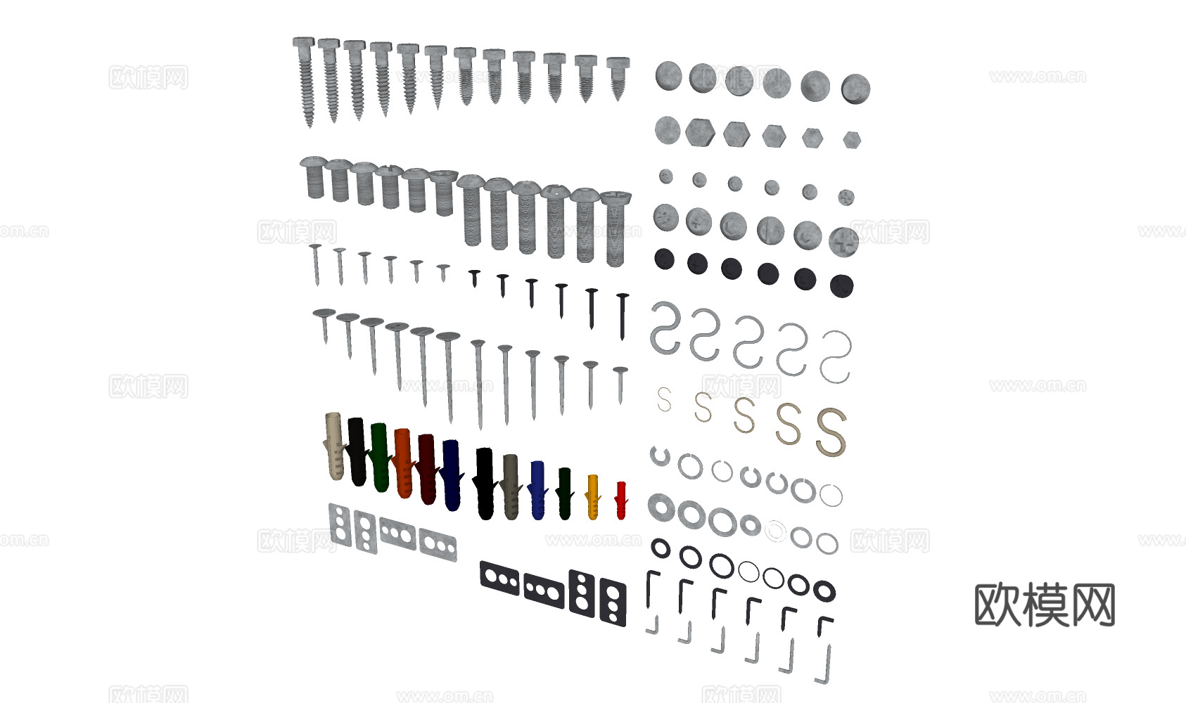 现代五金件 钉子 螺栓 螺母 螺丝3d模型