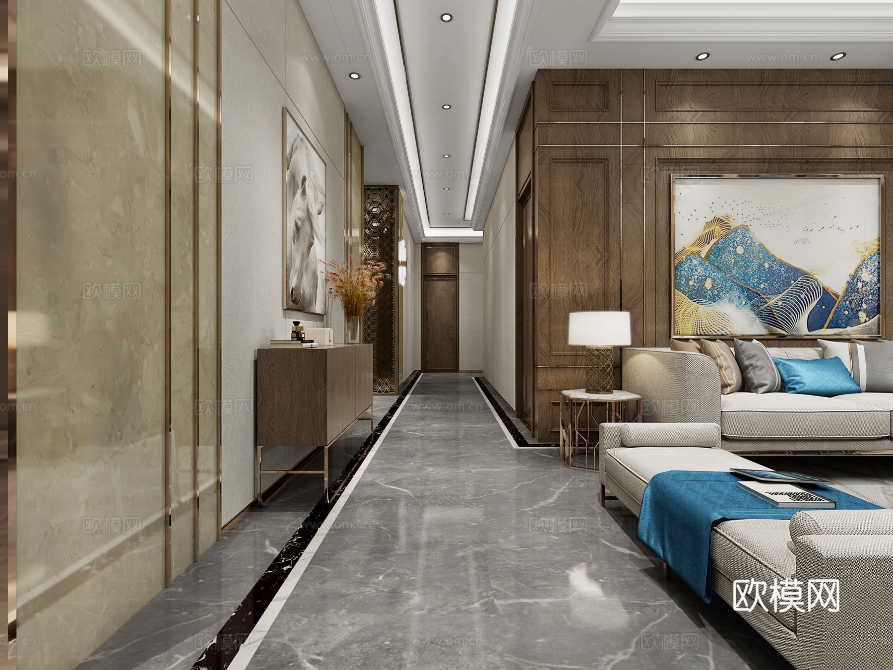 现代公司前台 过道 接待区3d模型下载（渲染图3）