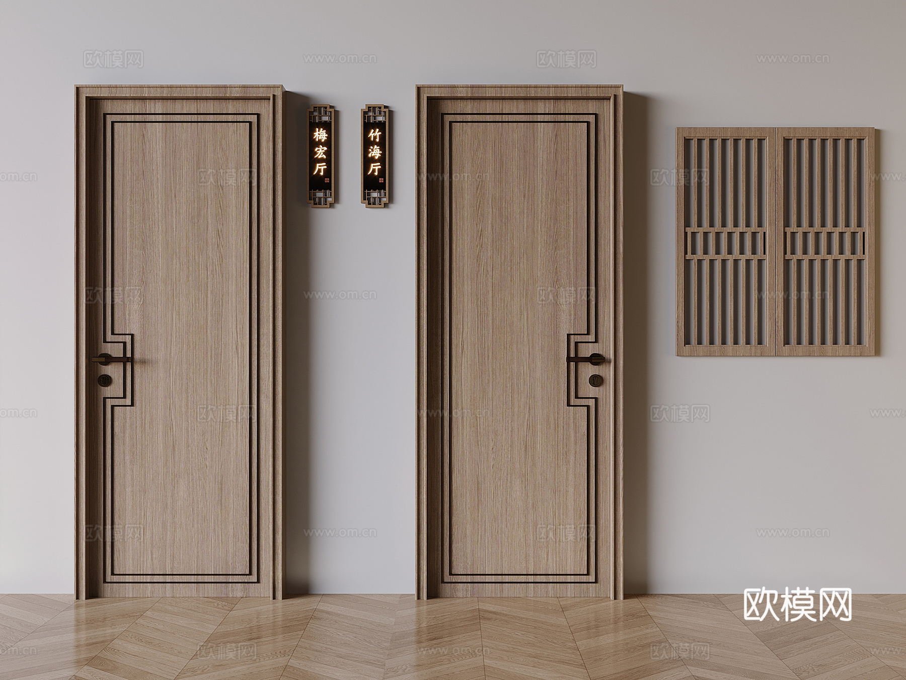 中式包间门 平开门 酒店门3d模型下载