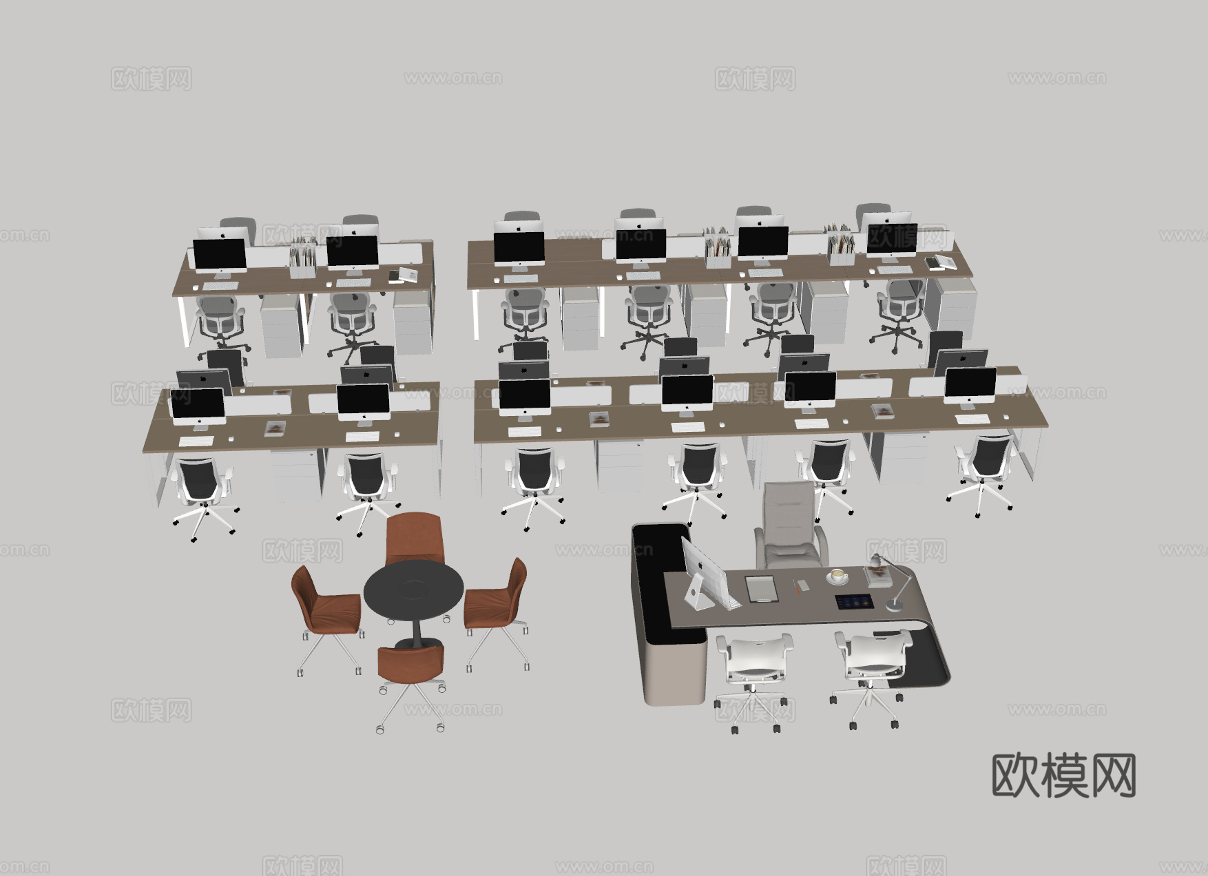 现代办公室办公桌椅 电脑桌椅su模型
