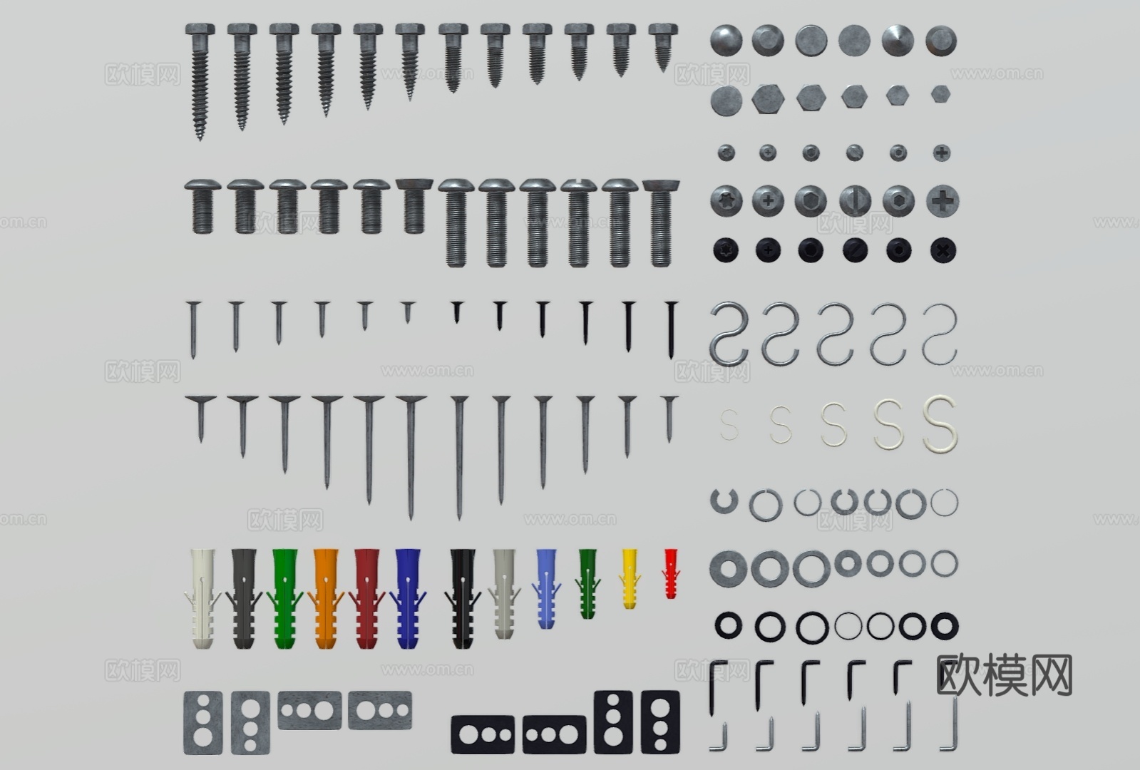 现代五金件 钉子 螺栓 螺母 螺丝3d模型