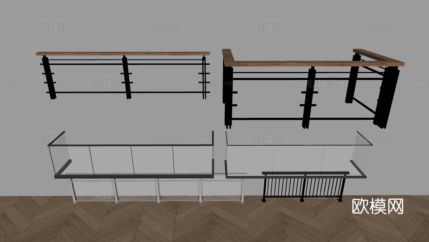 玻璃栏杆 围栏 护栏su模型