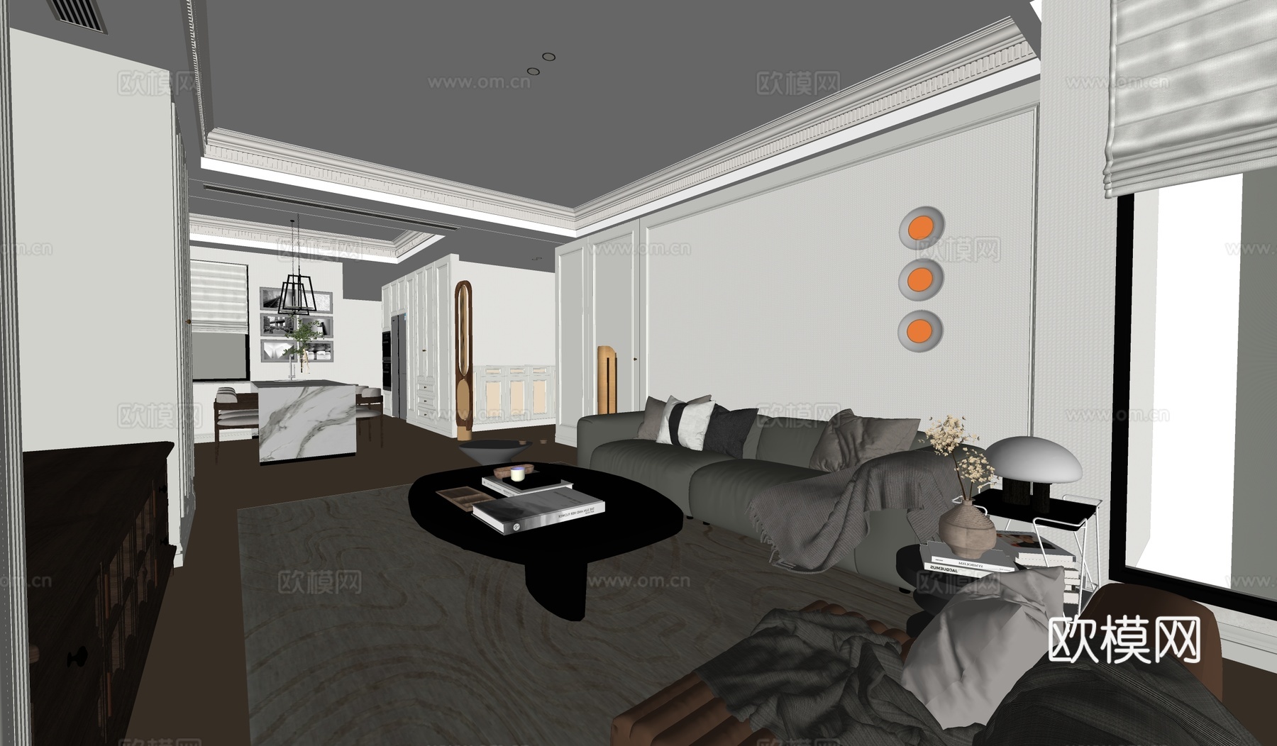 简欧客餐厅su模型下载（渲染图1）