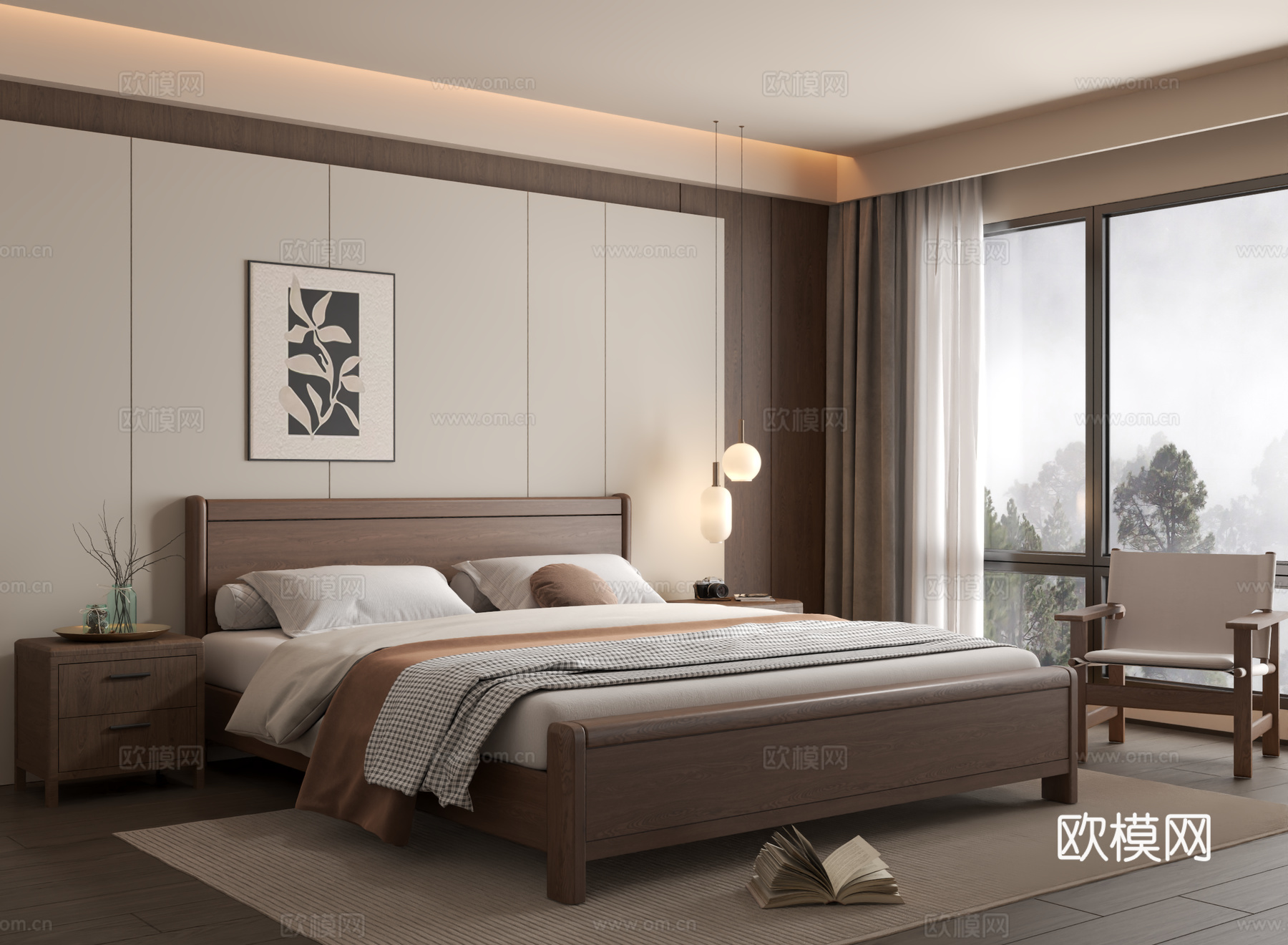 侘寂双人床3d模型下载