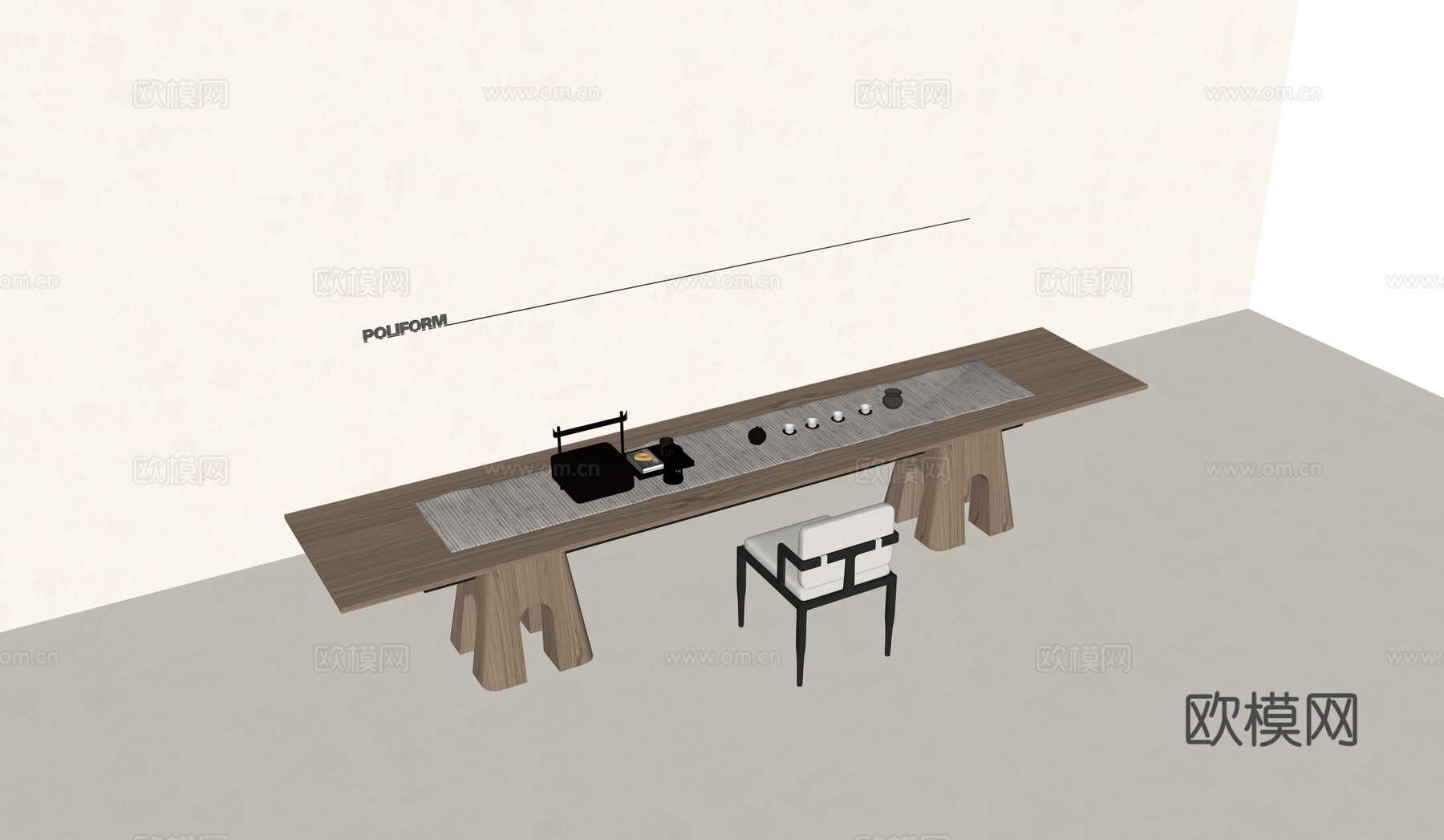 大板茶桌 长桌餐桌su模型