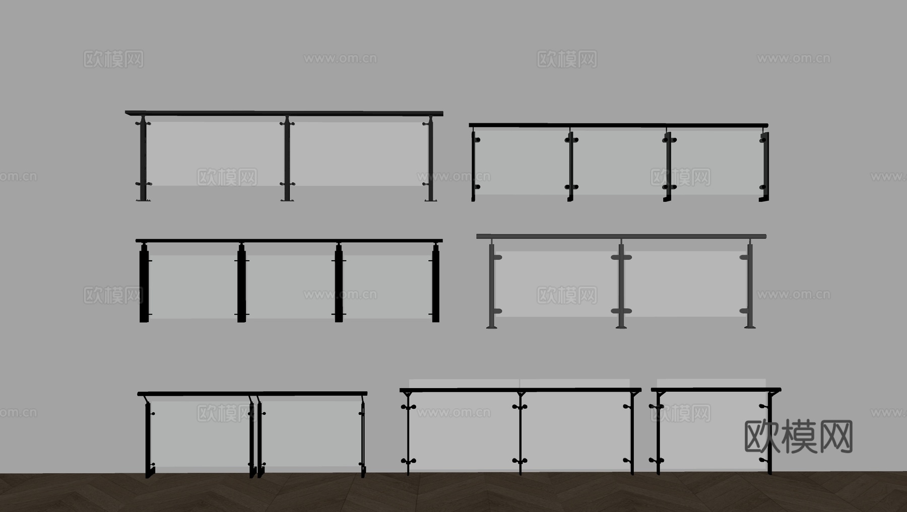 玻璃栏杆 围栏 护栏su模型