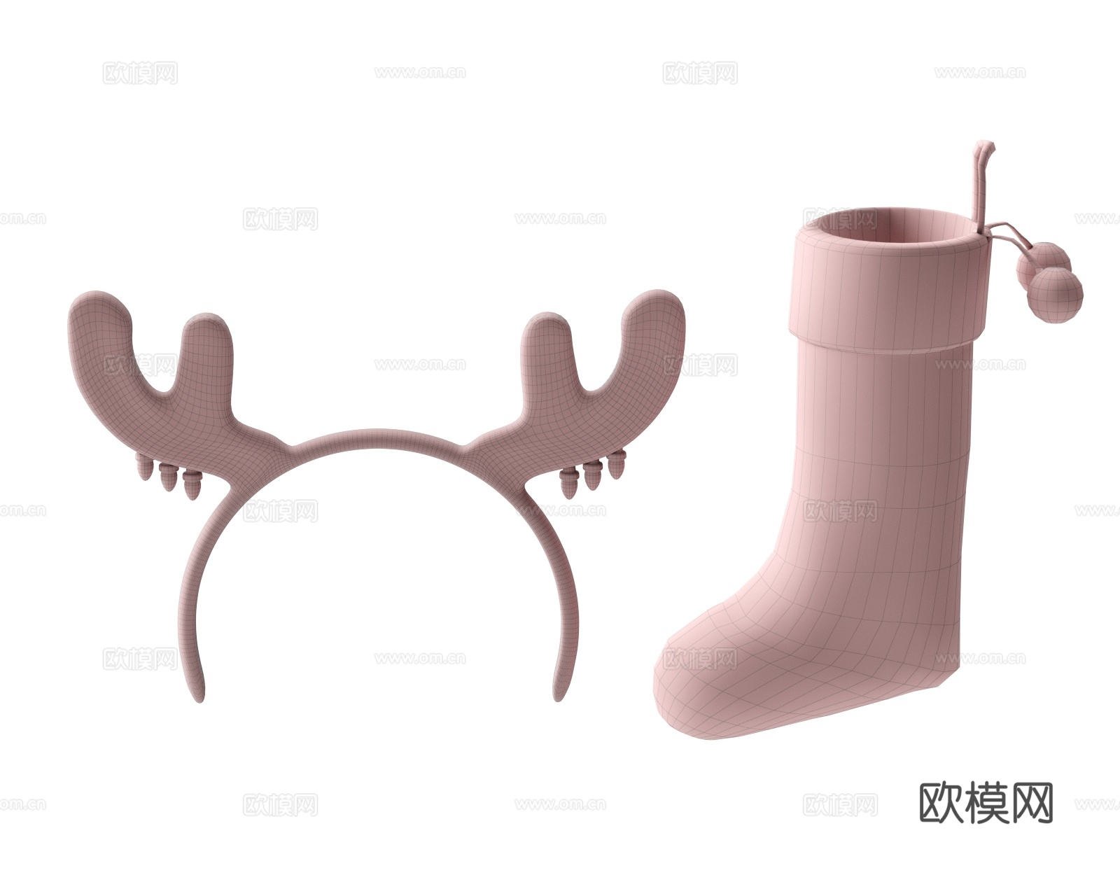 圣诞装饰 圣诞袜 圣诞发箍 发夹 麋鹿发箍3d模型