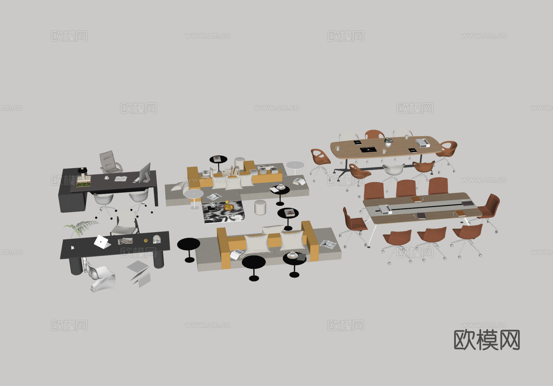 现代办公桌椅 老板台 会议桌椅 写字台su模型