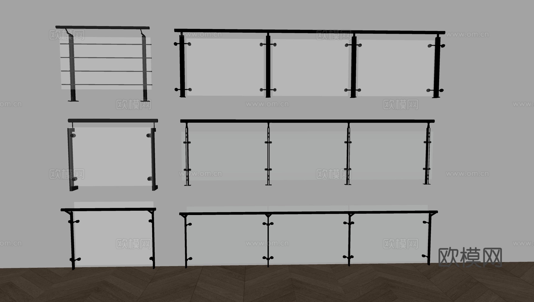 玻璃栏杆 围栏 护栏su模型