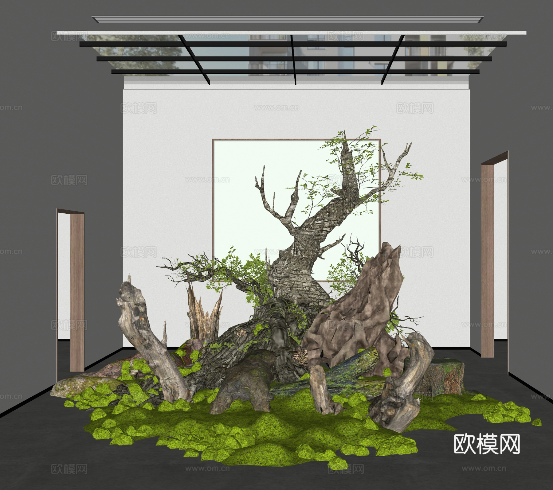 现代枯木造景 苔藓造景su模型