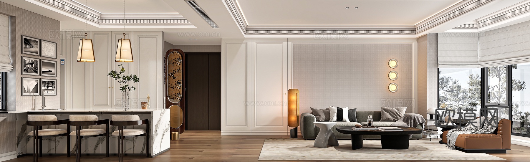 简欧客餐厅su模型下载（渲染图3）