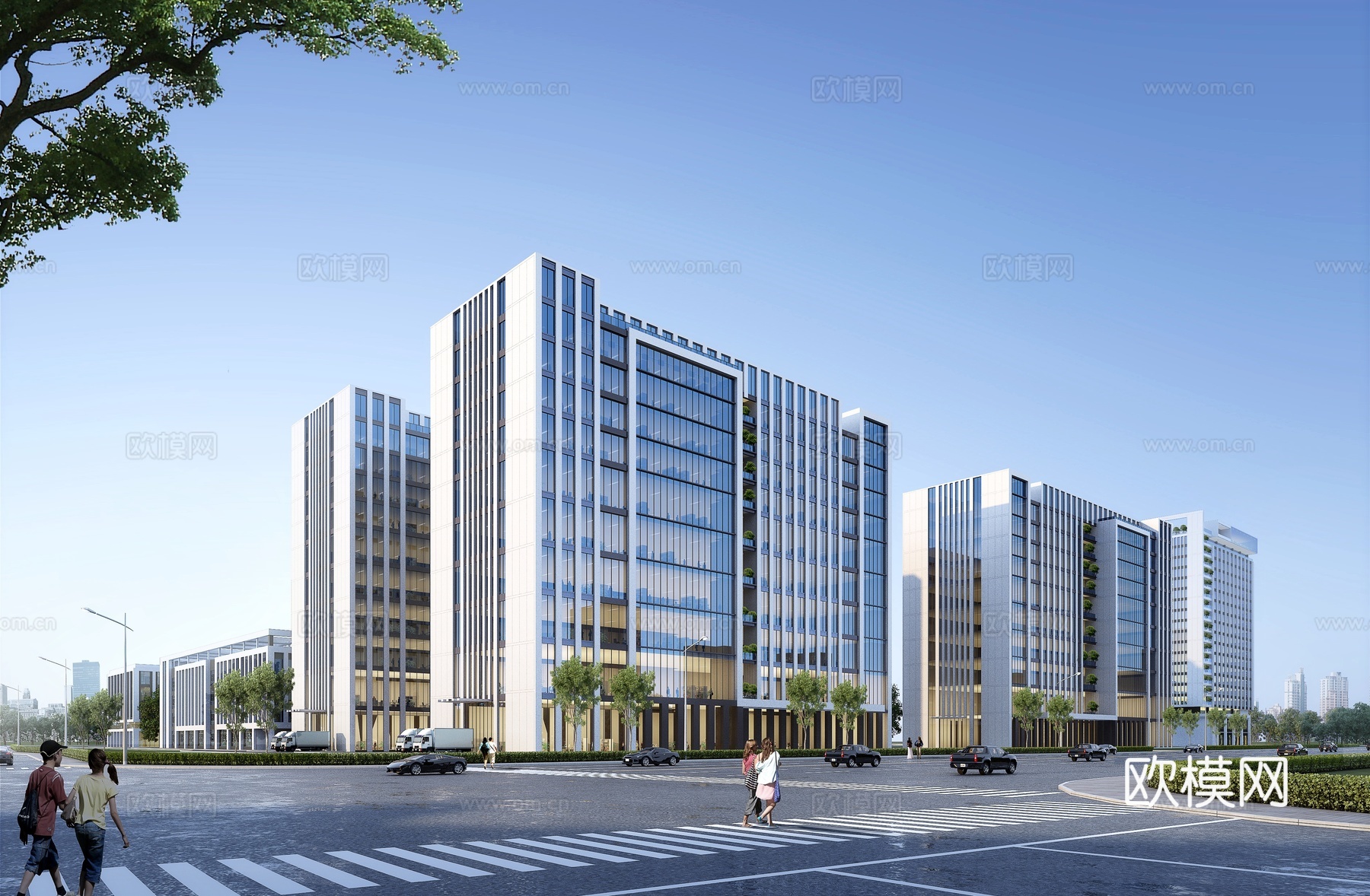 现代办公楼外观3d模型下载