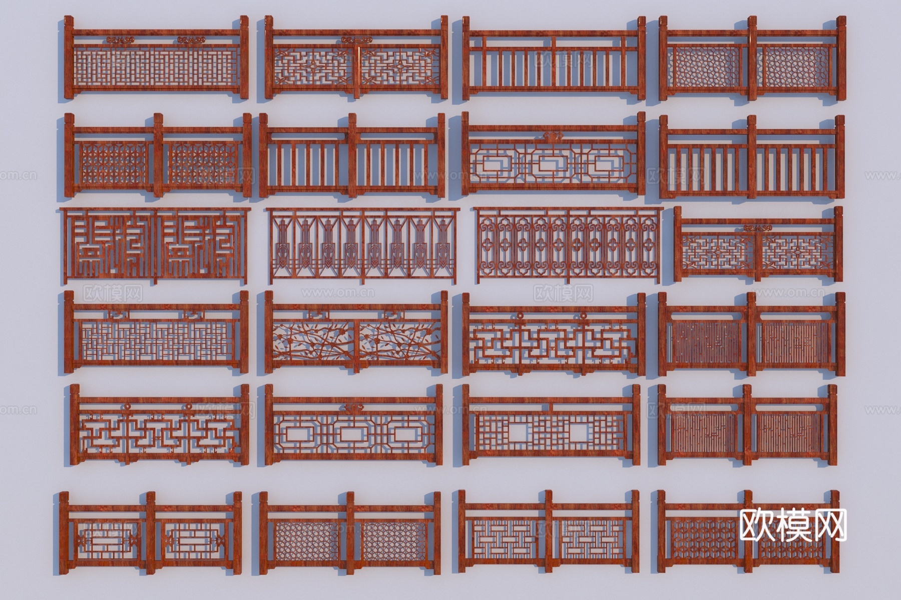 中式栅栏 古建筑栏杆3d模型