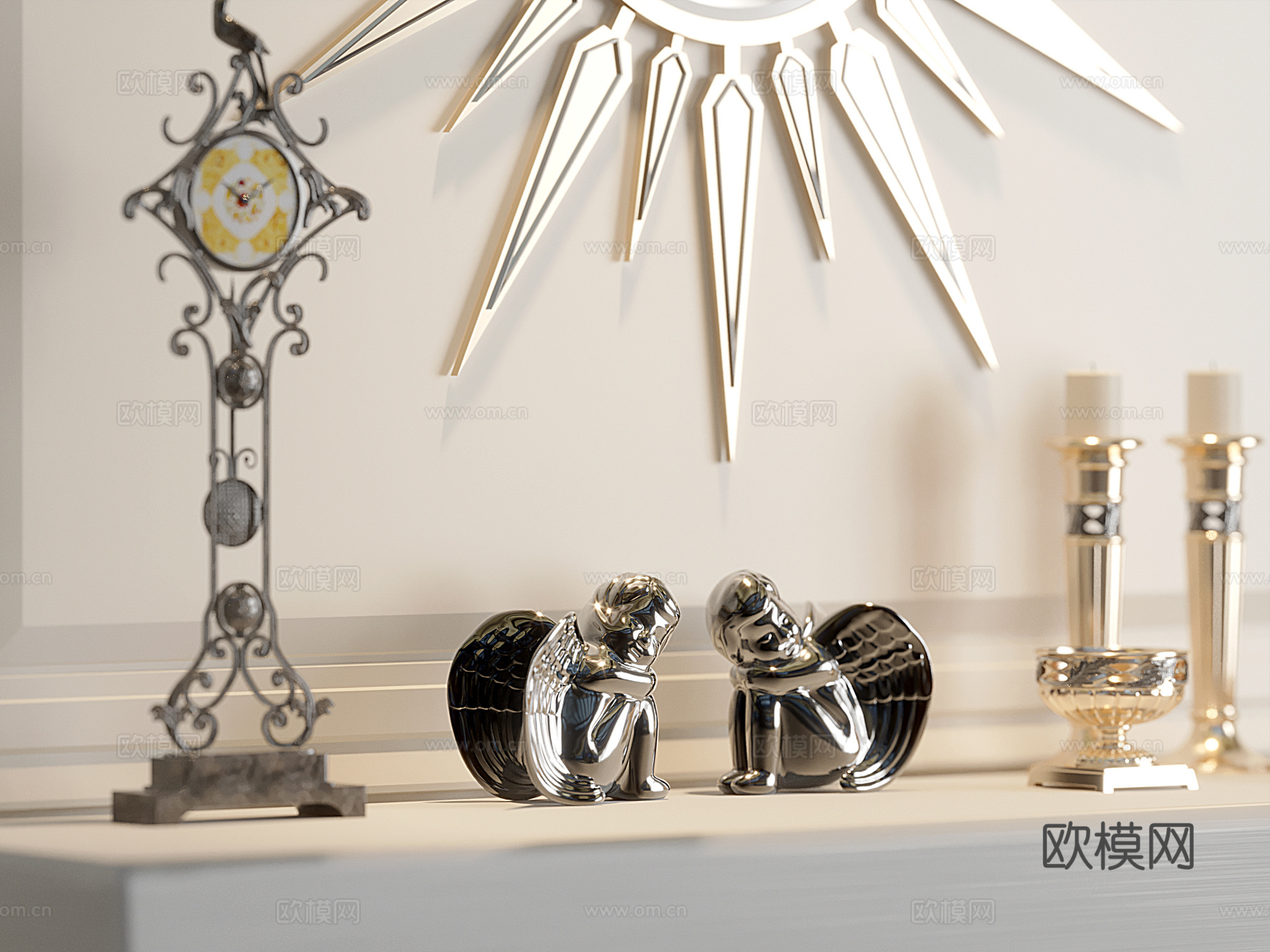 简欧端景桌 条案3d模型下载（渲染图2）