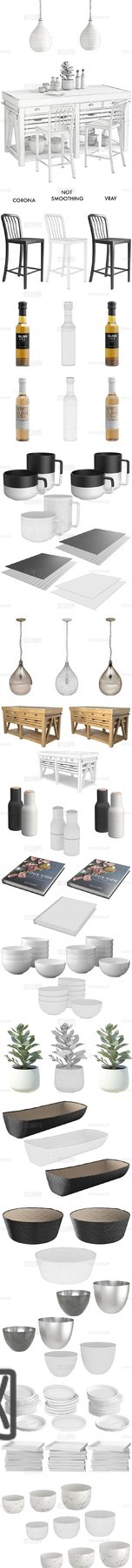 北欧原木中岛台 吧椅免费3d模型下载（渲染图3）