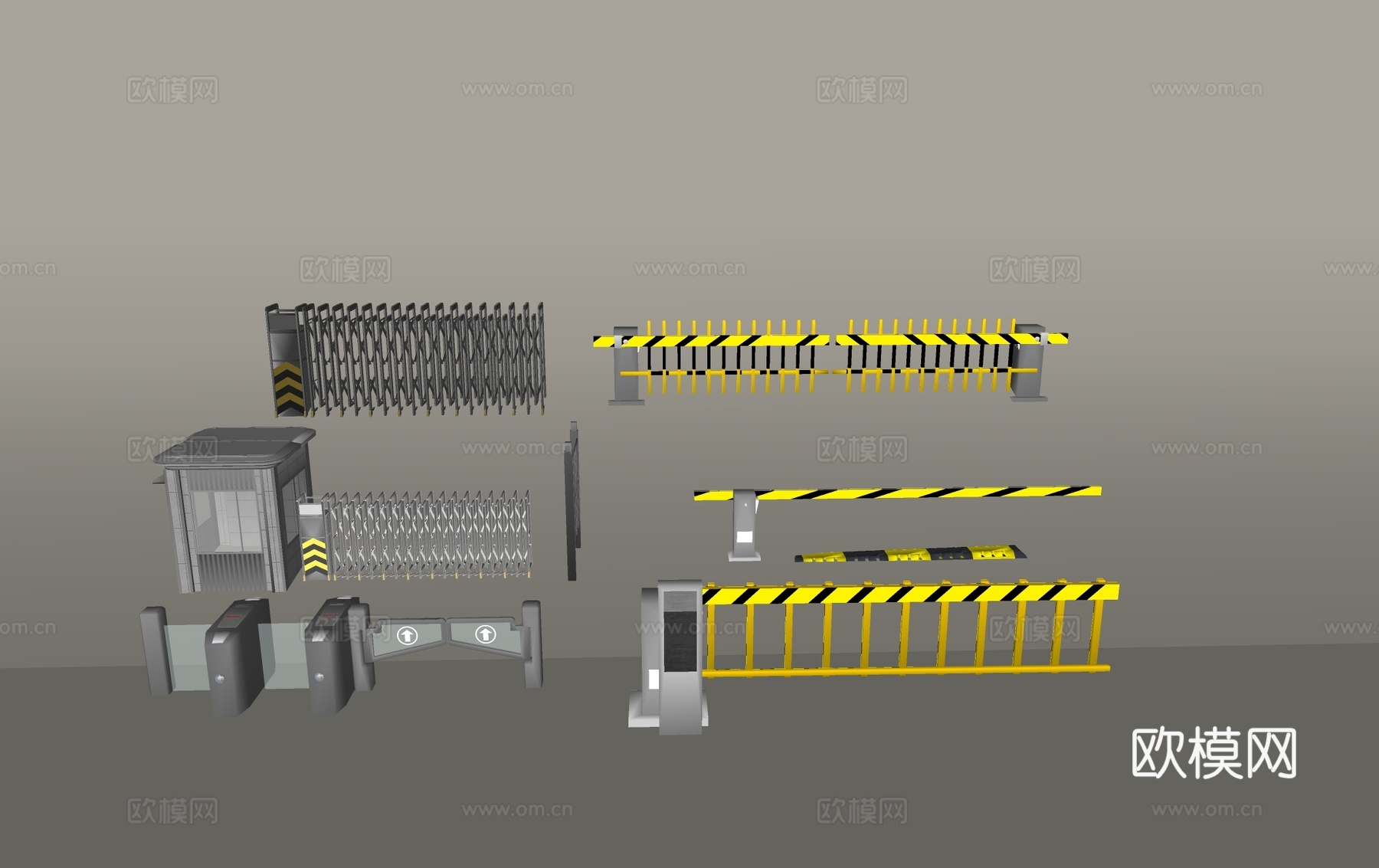 伸缩门 收费杆 闸口 安检口 岗亭 隔离带 自动门su模型
