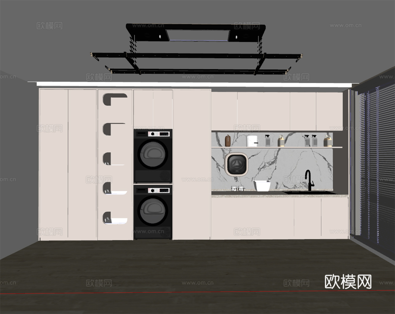 现代洗衣房 阳台洗衣机柜su模型