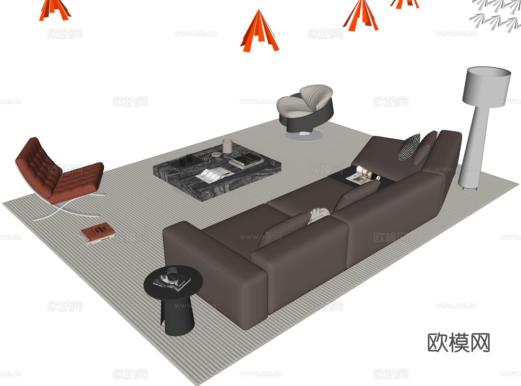 意式组合沙发su模型下载（渲染图1）