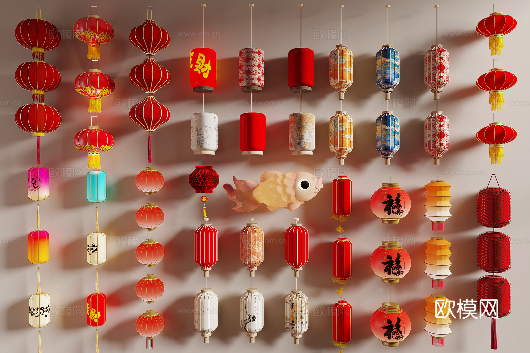 新中式灯笼3d模型下载