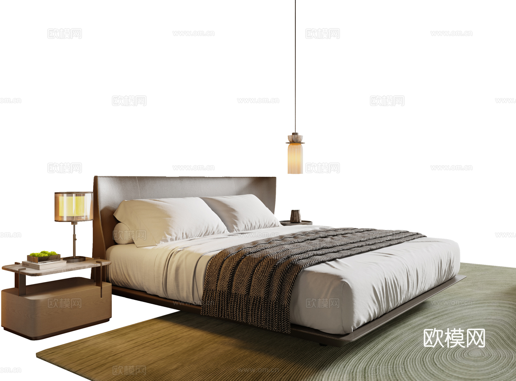 意式双人床su模型下载（渲染图2）