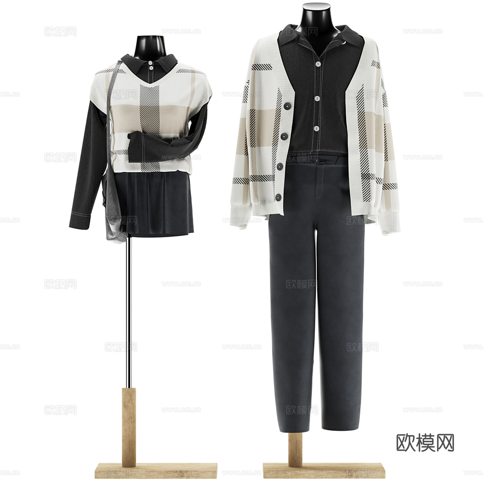 现代模特展示 服装摆件su模型