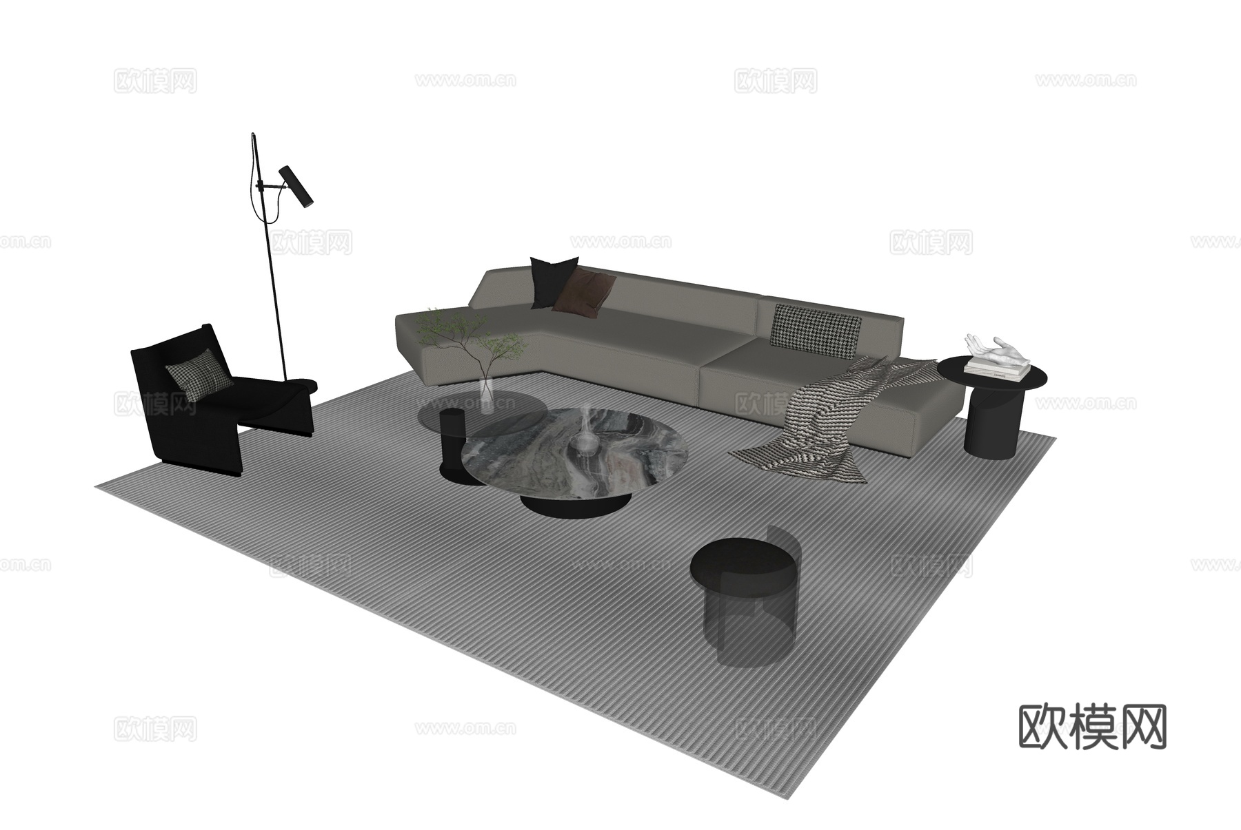 意式组合沙发su模型下载（渲染图1）