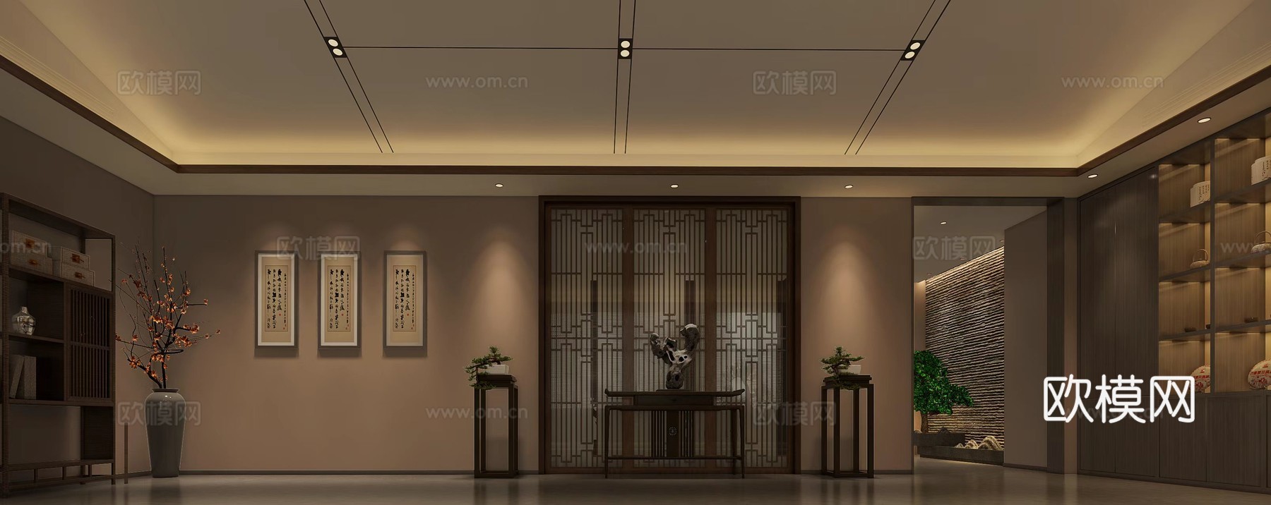 新中式茶空间 茶馆su模型下载（渲染图6）