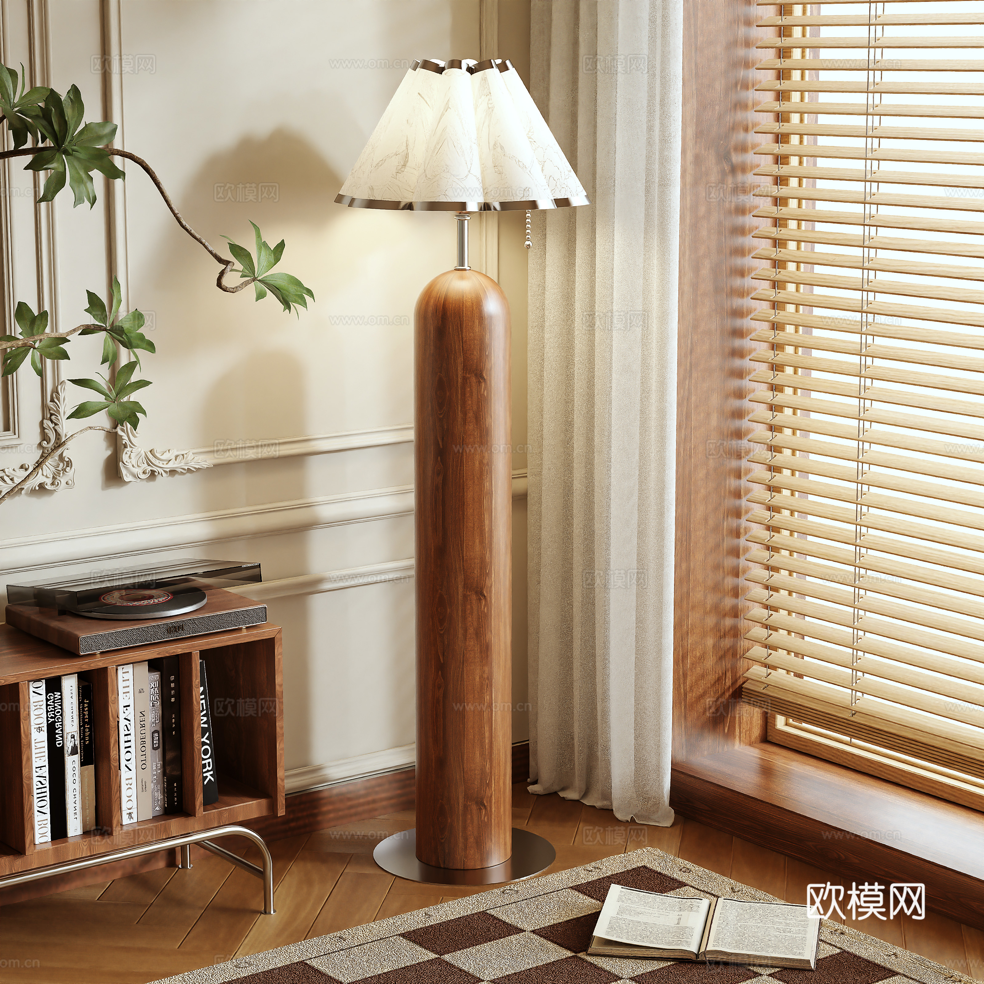 原木风落地灯3d模型下载