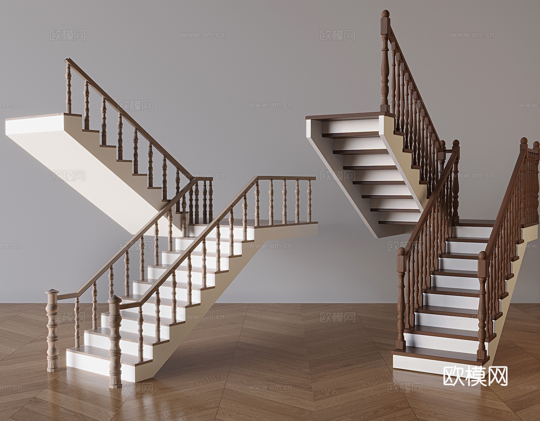新中式楼梯 扶手梯 台阶梯级3d模型下载