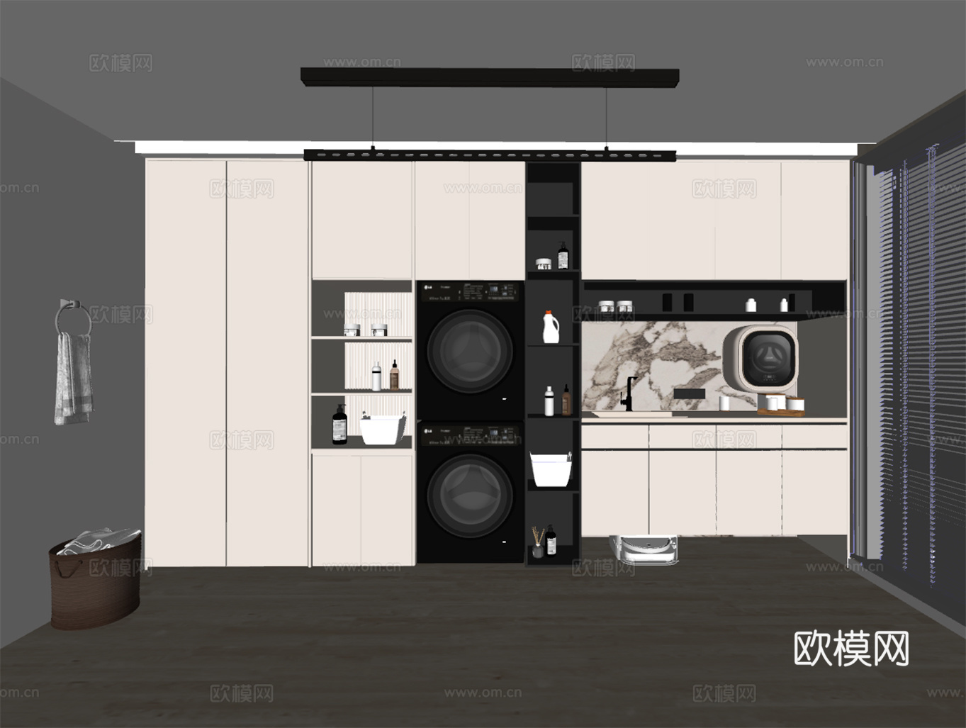 现代洗衣房 阳台 洗衣机柜su模型
