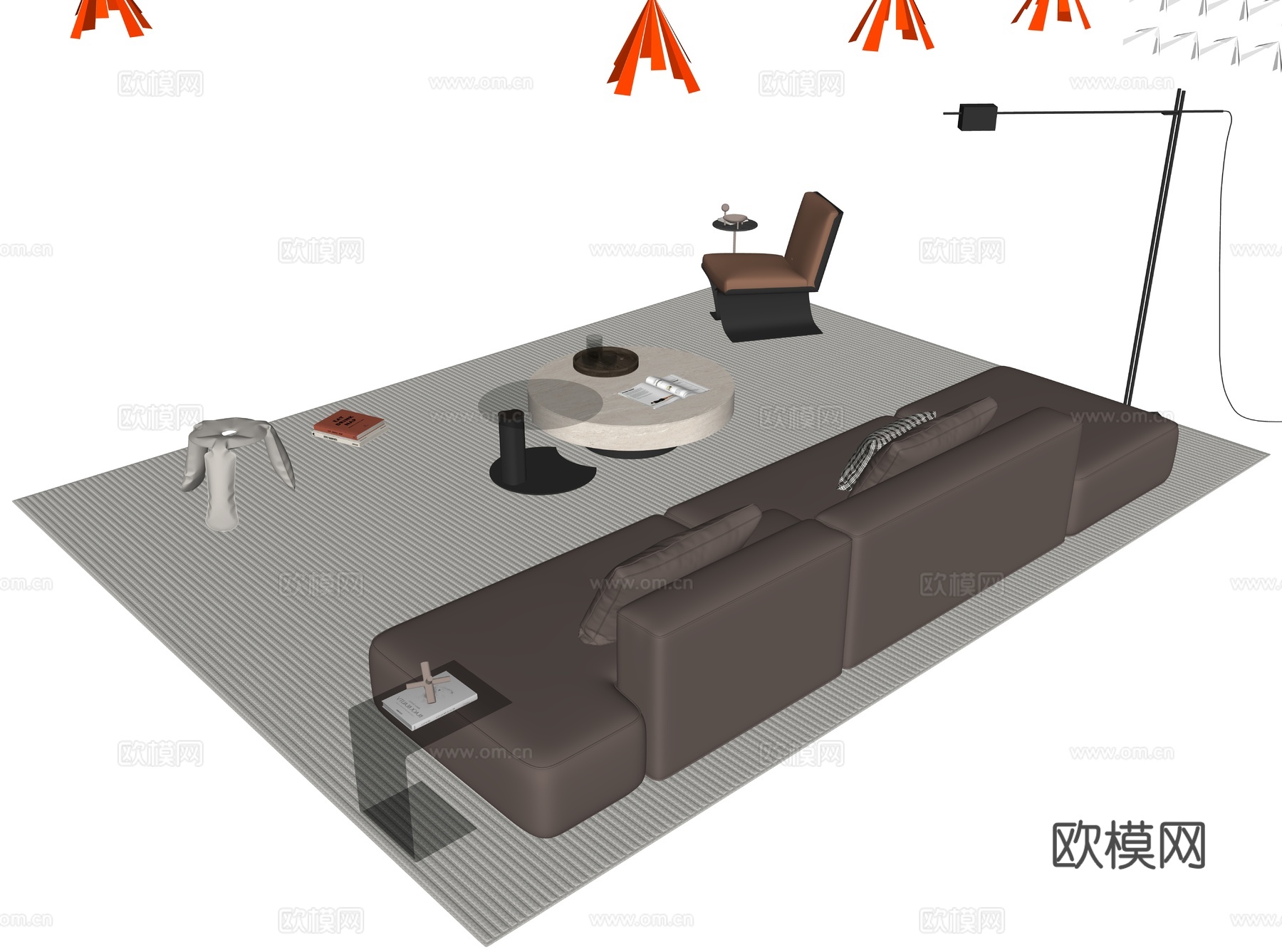 意式组合沙发su模型下载（渲染图1）